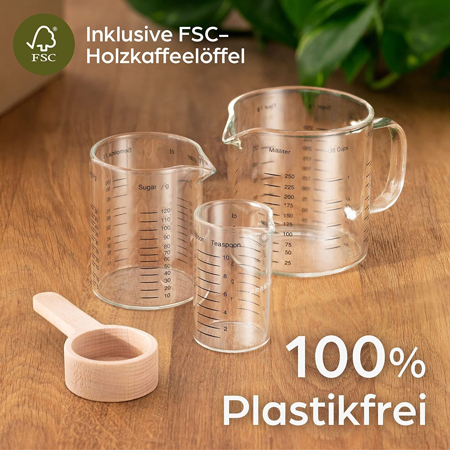 Praknu Messbecher Messbecher Set Glas 50/125/250ml, Borosilikatglas, (Set)