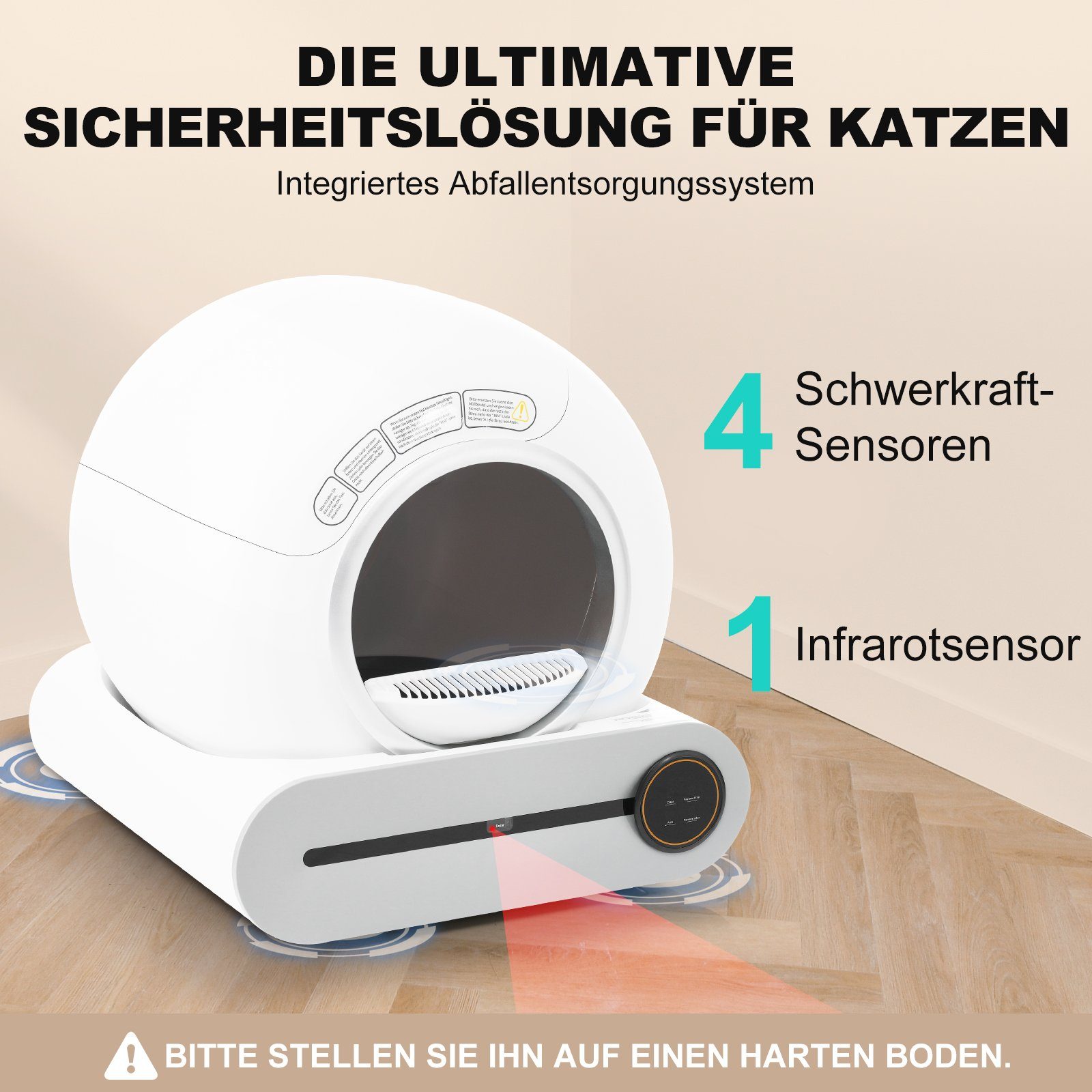 GLIESE Katzenecktoilette 65L Adaptive selbstreinigende Katzentoilette für mehrere Katzen, automatische Schöpfung,APP-gesteuert, sichere Kindersicherung