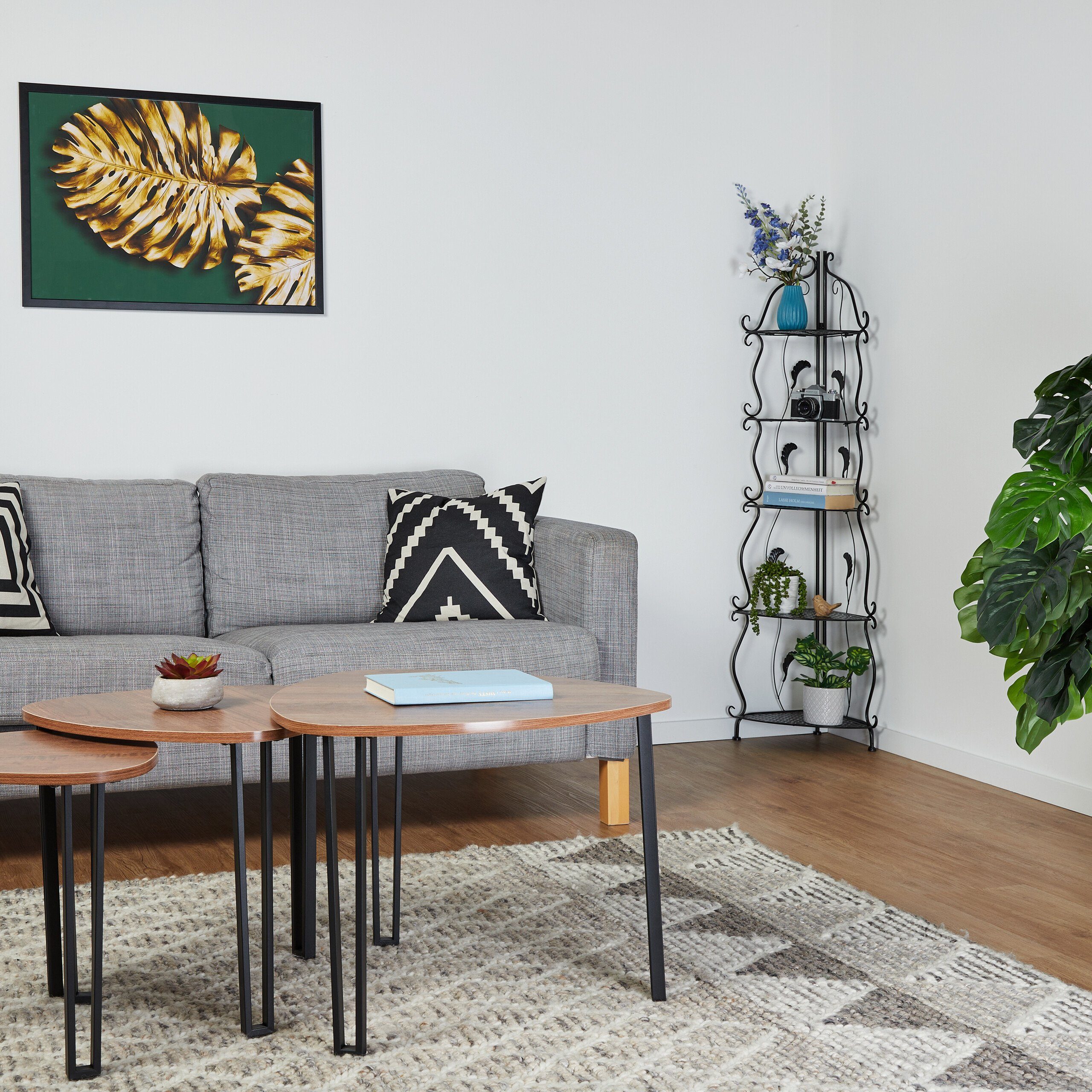 relaxdays Eckregal Eckregal aus Metall mit 5 Ablagen