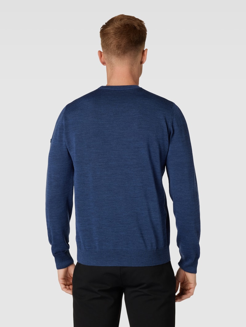 Strickpullover mit gerippten Abschlüssen in ozean blau meliert