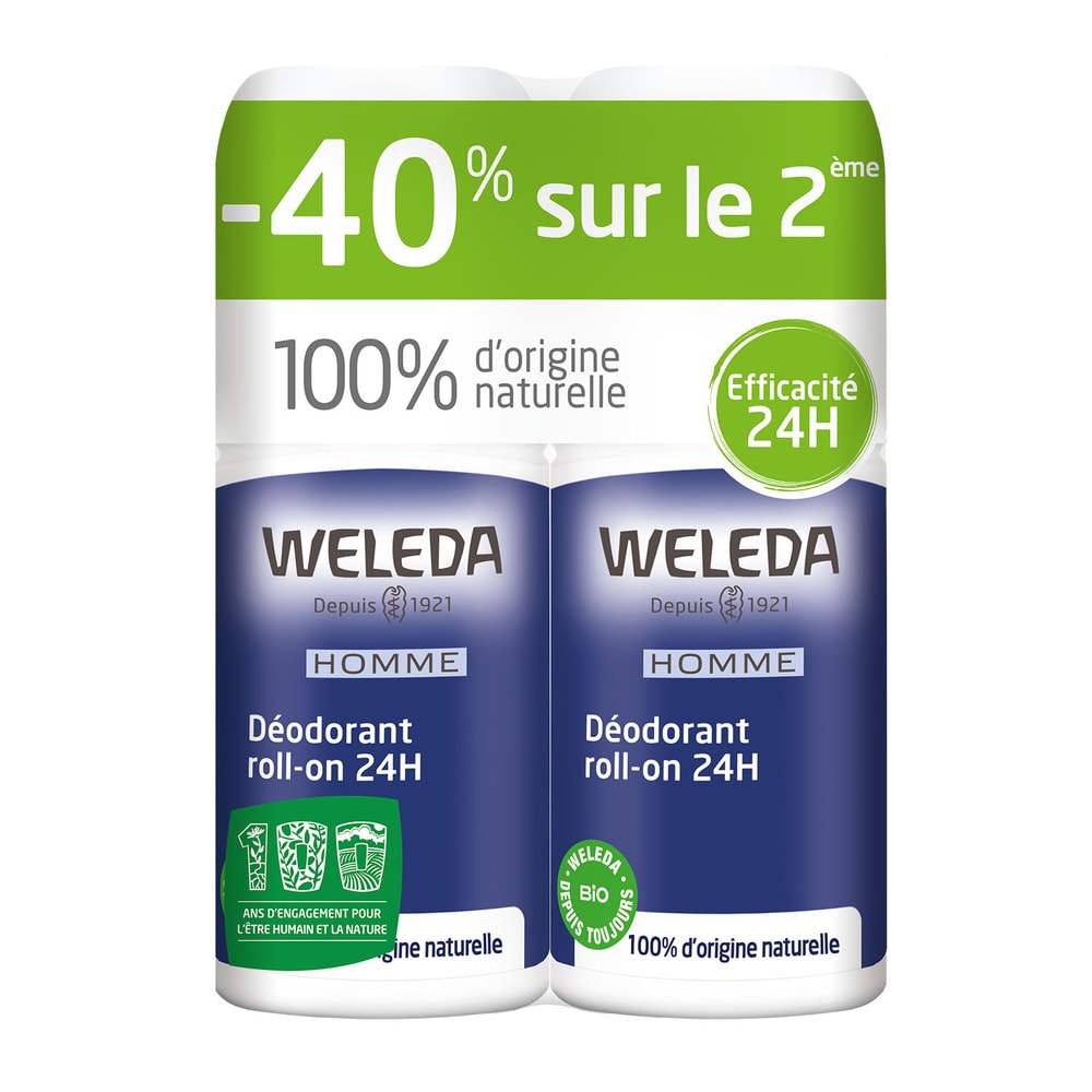 WELEDA Duo Déodorant roll-on 24H Homme - 2 x 50 ml Hygiène