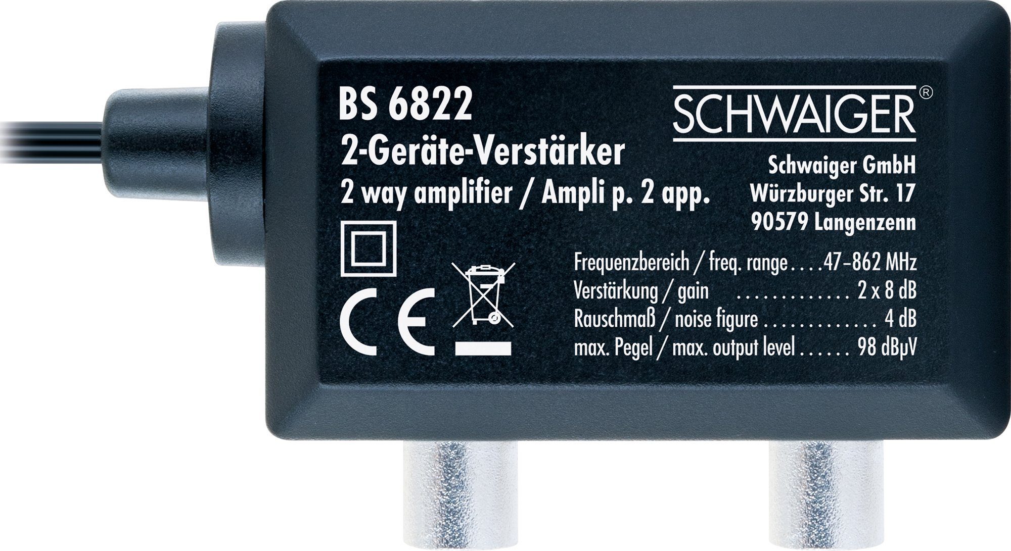 Schwaiger BS6822 531 Leistungsverstärker (Anzahl Kanäle: 2, 1 W, Zweigeräteverstärker)