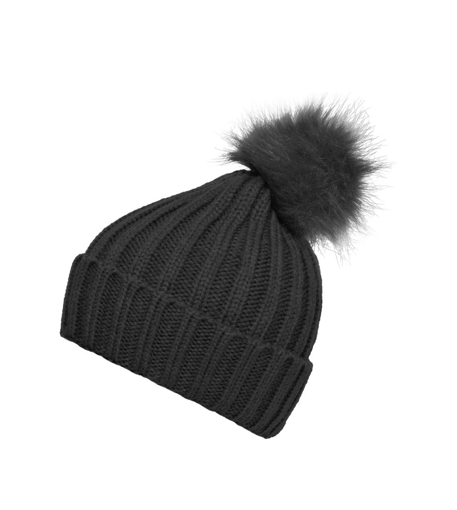 Myrtle Beach Strickmütze Elegante Damen Strickmütze mit extra großem Pompon MB7129 Modischer Ripp mit breitem Umschlag
