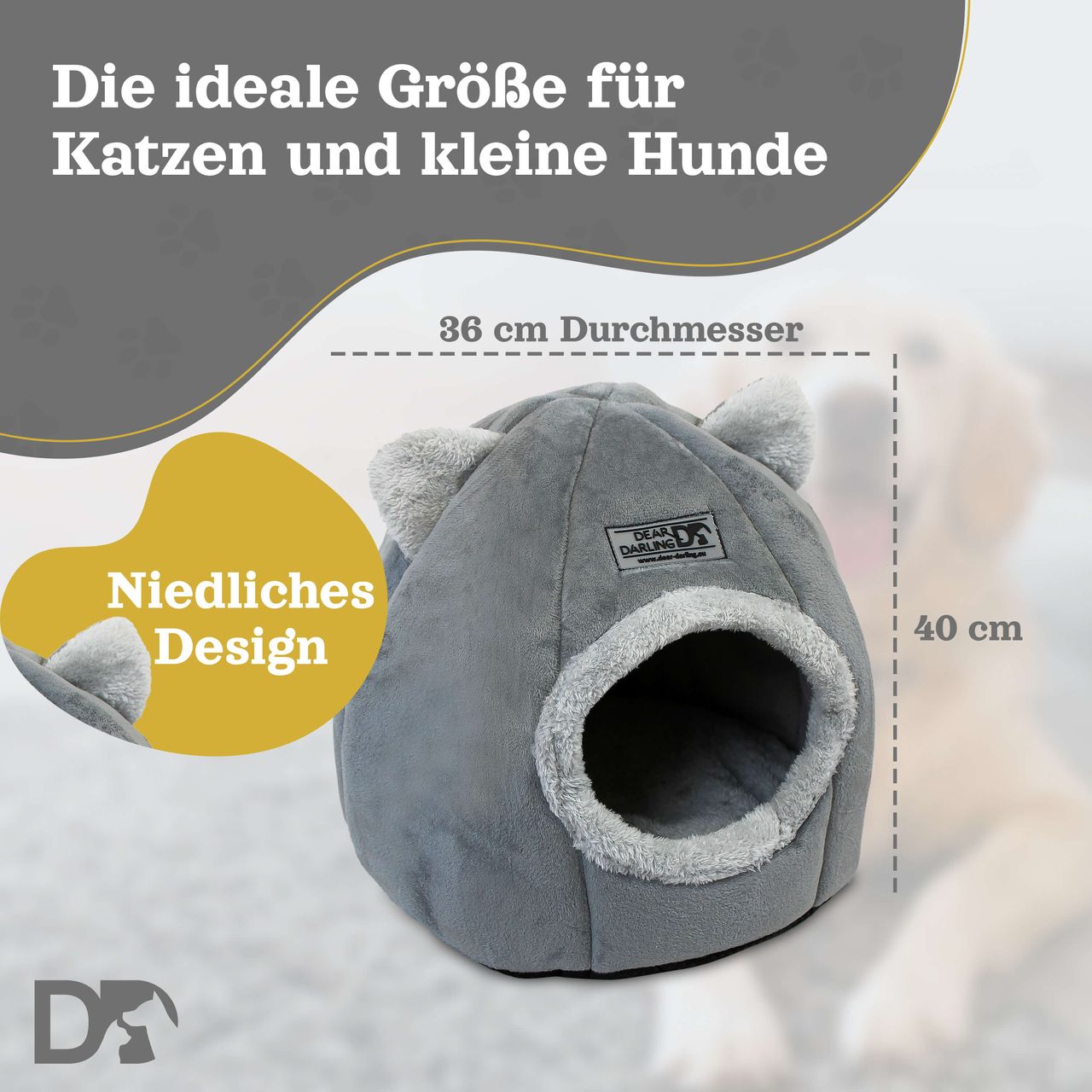 Dear Darling DD-03GRM Luxus Katzenkorb Hundekorb grau Gr. M 36x40cm Haus Höhle