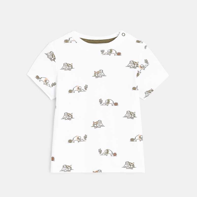 Salopette coton fantaisie et t-shirt imprimé bisons beige bébé garçon