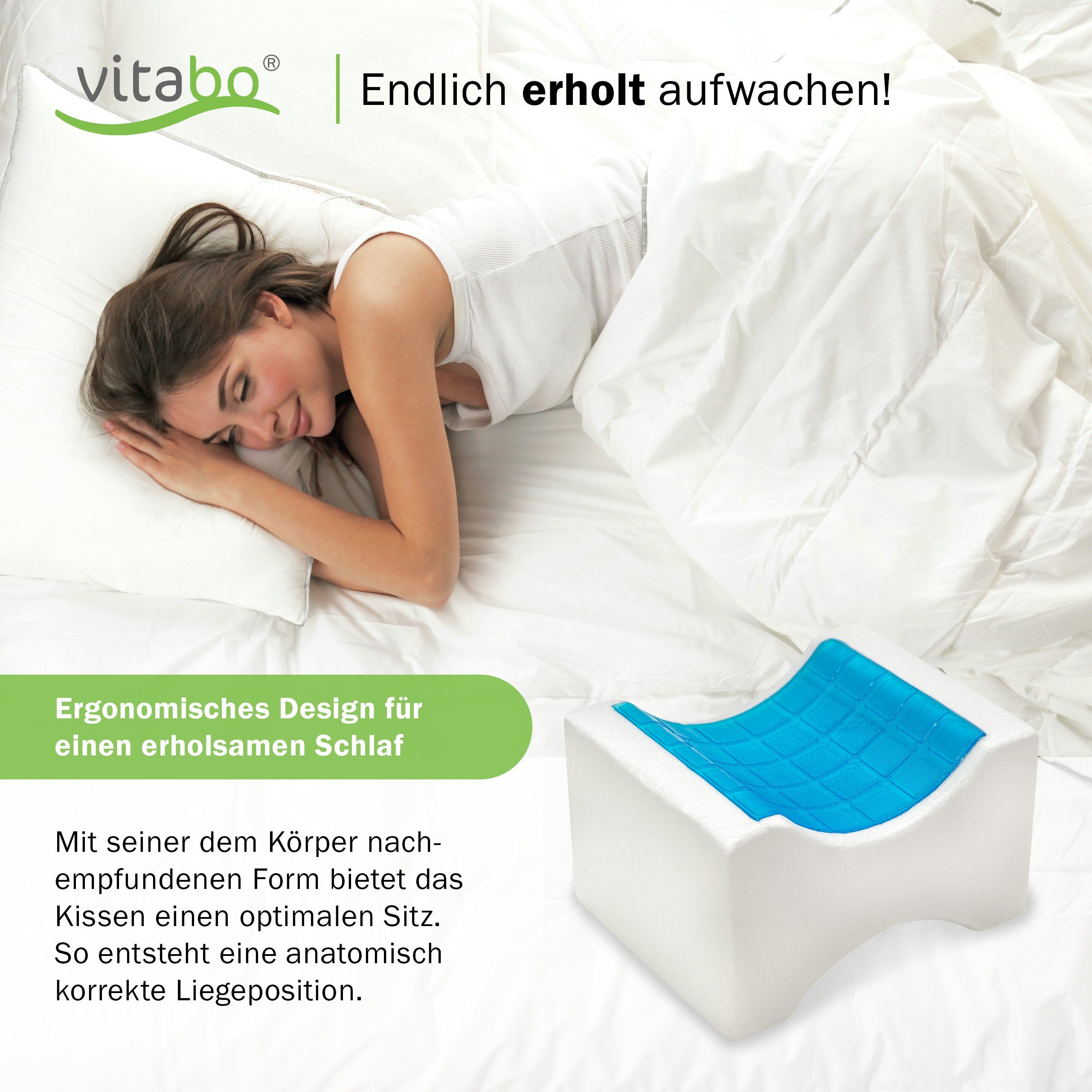Vitabo Kniekissen Vitabo Kniekissen mit Memory-Schaum und kühlendem Gel-Polster, praktisches Beinkissen für Seitenschläfer, Lagerungskissen mit Massage-Effekt, 24,5 x 14 x 20 cm, (1-St), 24,5 x 14 x 20 cm