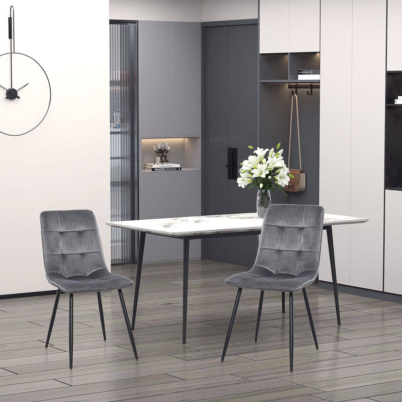 HOMCOM 2er-Set Esszimmerstuhl Küchenstuhl Esstisch Schaumstoff Metall Grau Schwarz 45 x 63 x 90 cm
