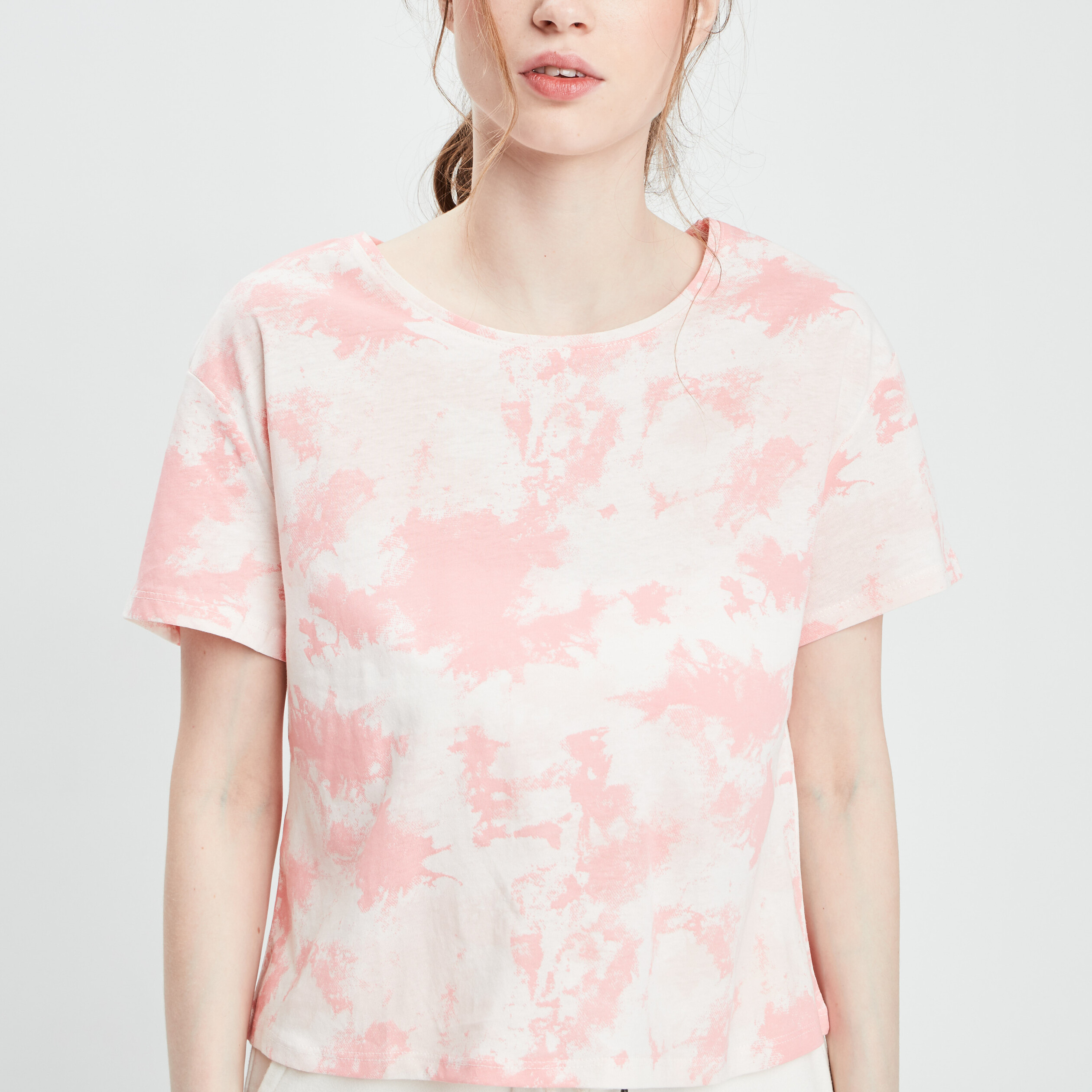 T-shirt cropped col rond rose fluo femme | La Halle