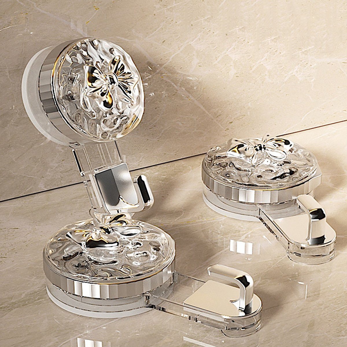 götäzer Wandhaken Light Luxury Clear Extended Crystal Suction Cup Hooks, Heimdekoration, Wiederverwendbar, Wandaufbewahrung, Schlüsselanhänger, 3 Stück
