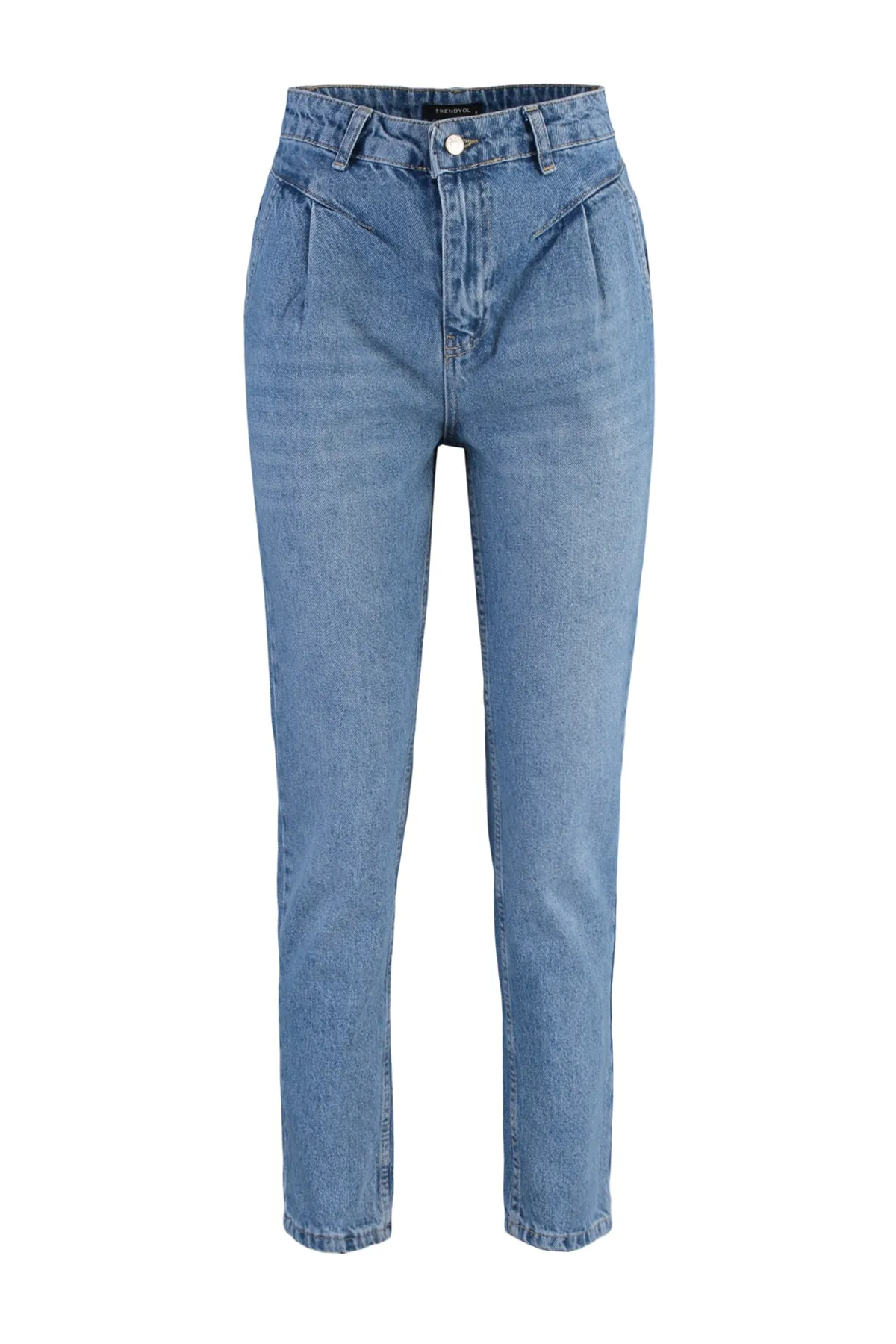 Trendyol Collection  Blaue hoch taillierte Mom-Jeans mit Bundfalten TWOAW23JE00485