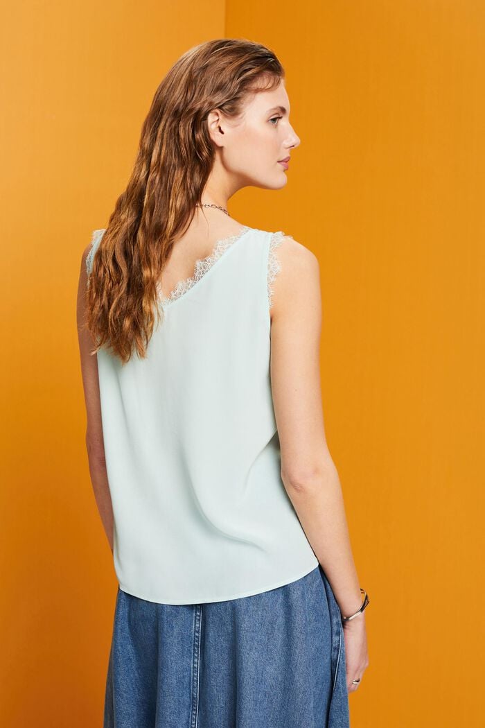 Ärmellose Bluse mit Spitzenbesatz