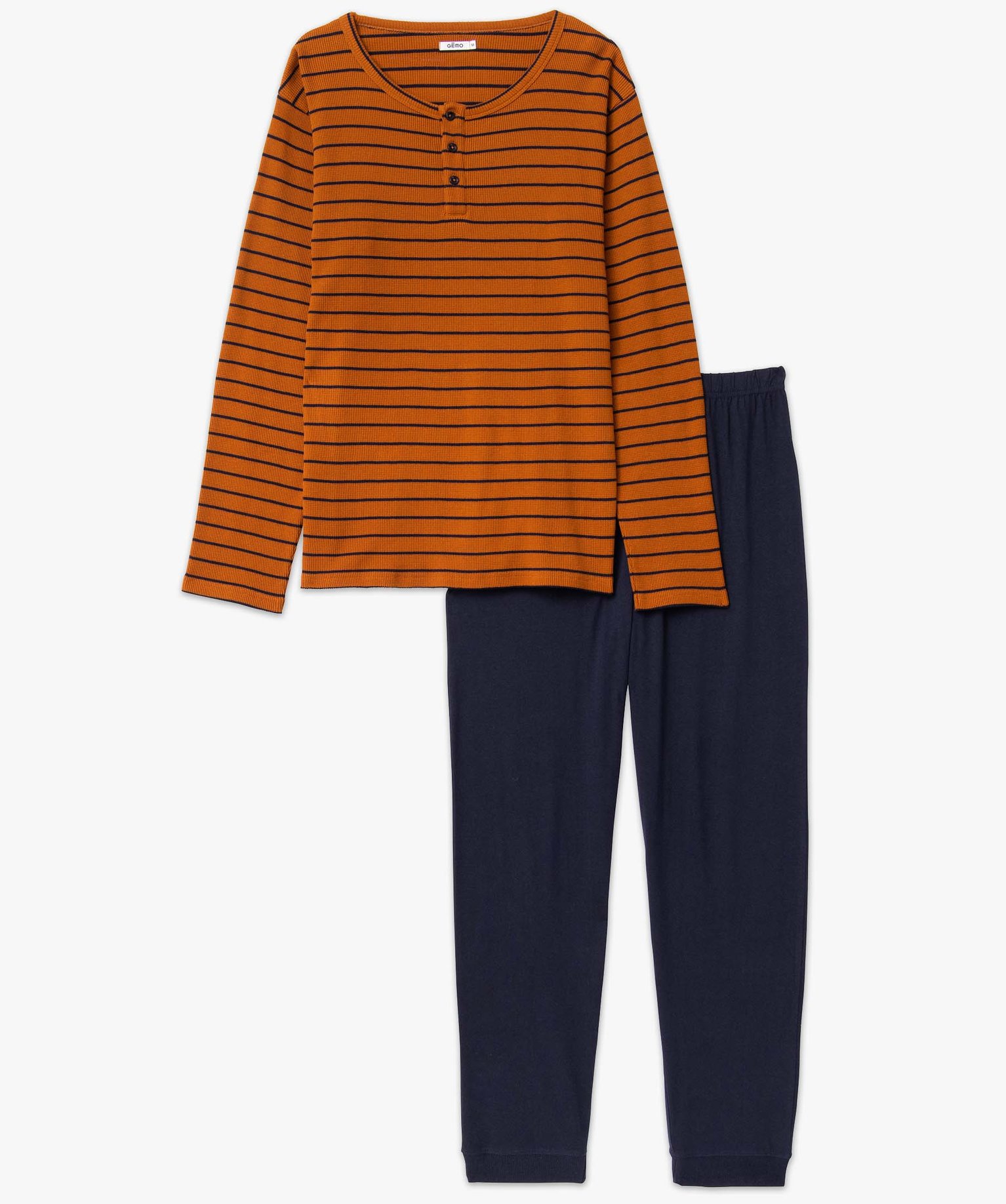 Pyjama homme avec haut tunisien rayé en nid d'abeille marron | GEMO