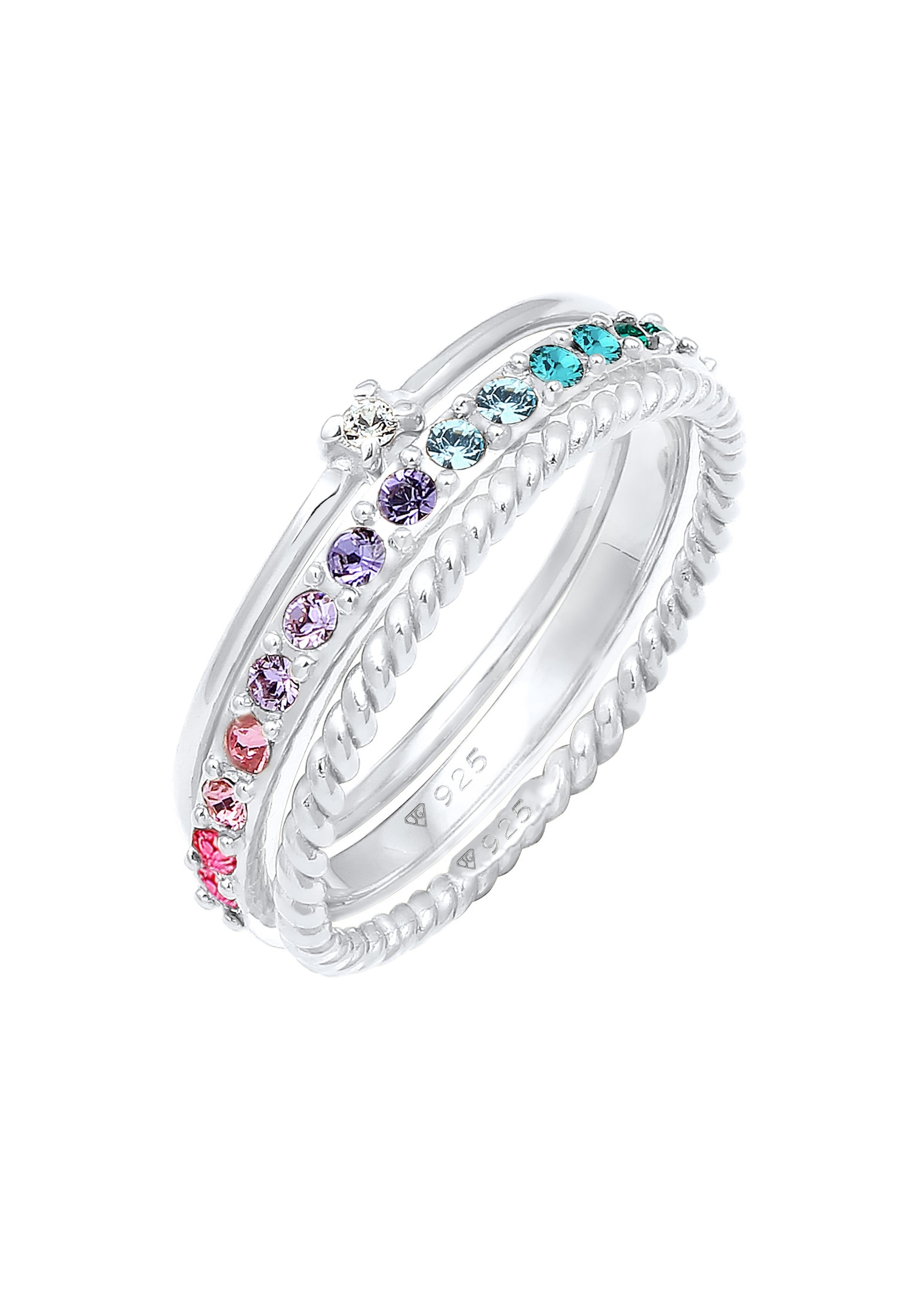 Elli Ring Set Multi-Color Pastell Kristalle 925 Silber