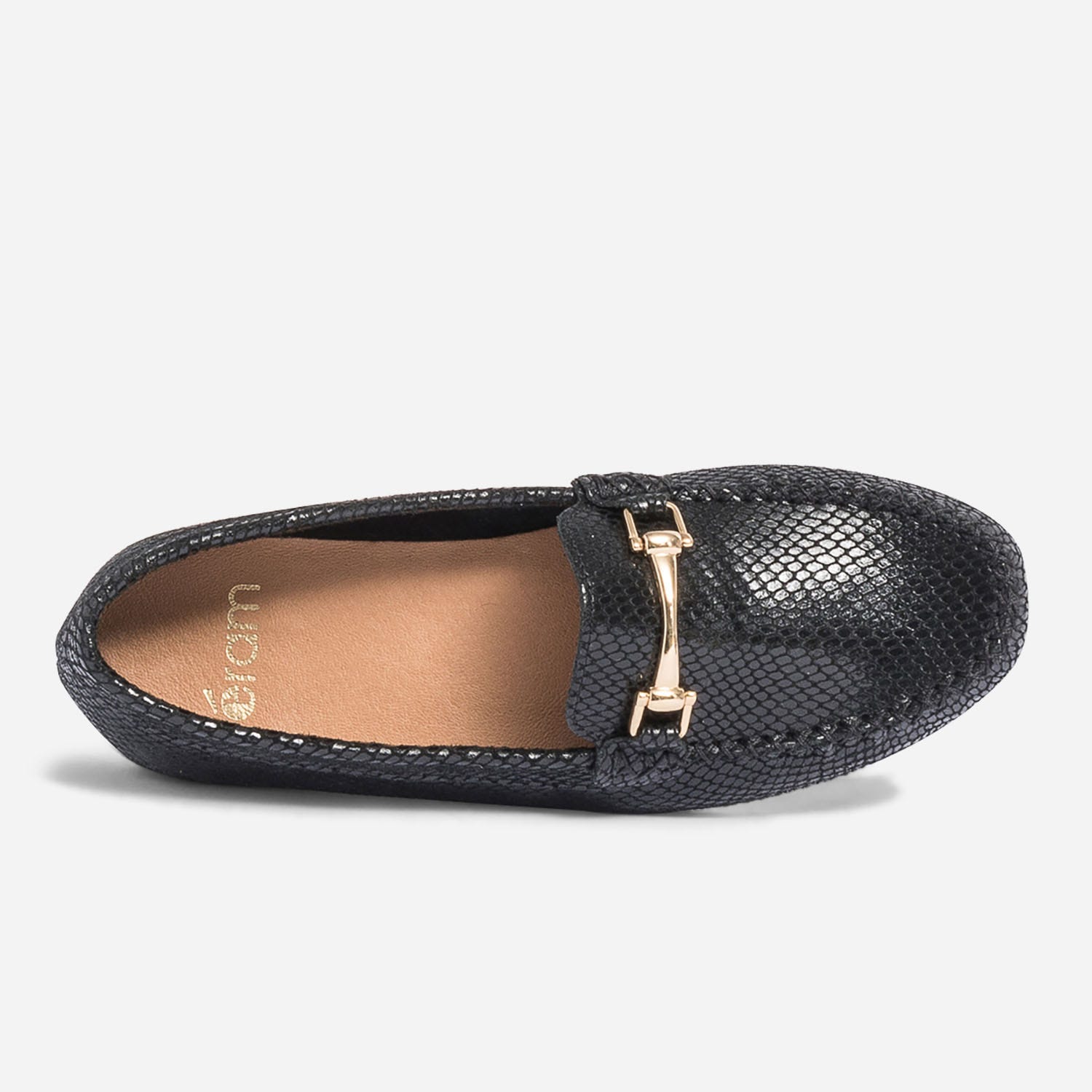 Mocassin noir en cuir velours effet python