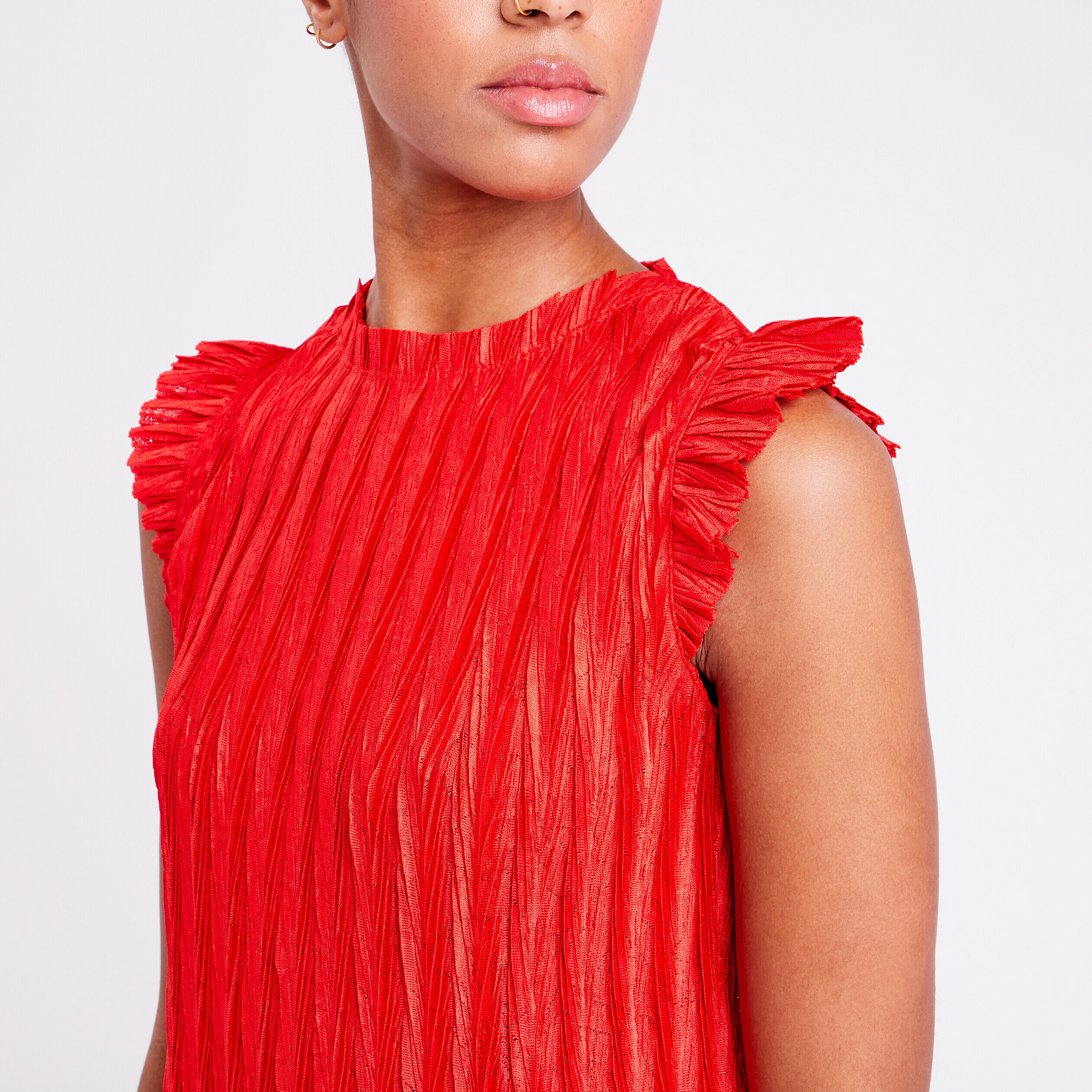 T-shirt manches courtes plissé rouge femme | Cache Cache
