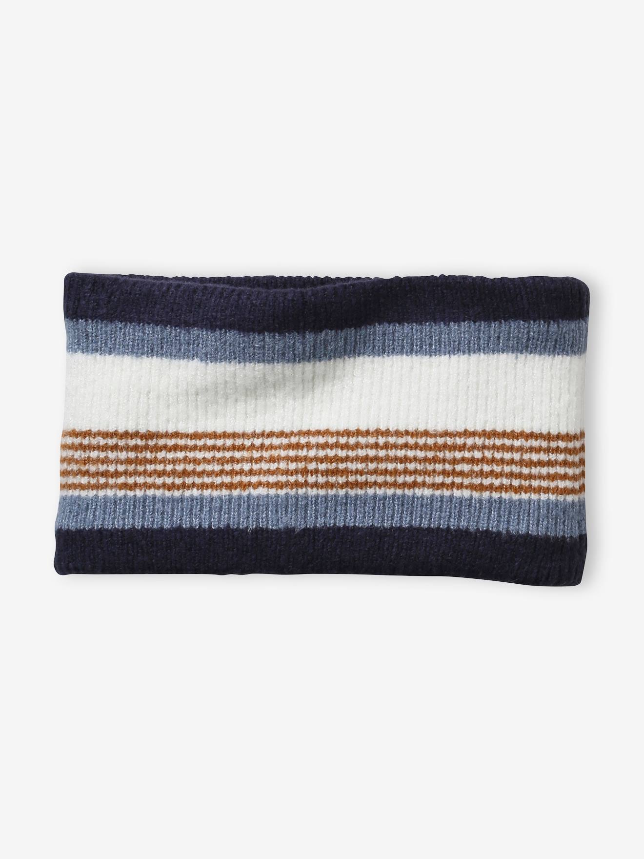 Ensemble garçon bonnet + snood + gants rayés marine