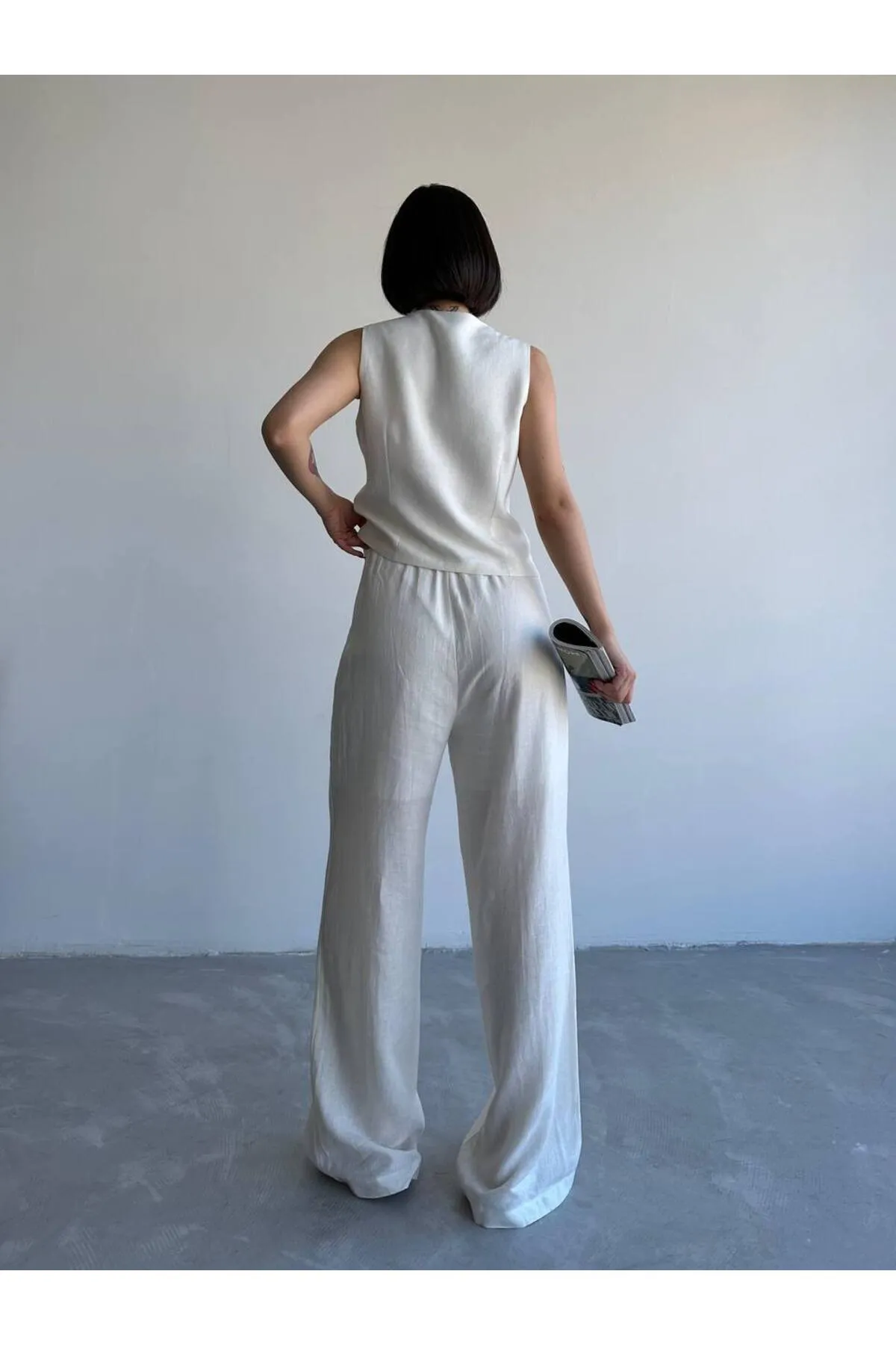 Laluvia  Ecru Lavin Weste-Hosen-Set aus 100 % Baumwollleinen