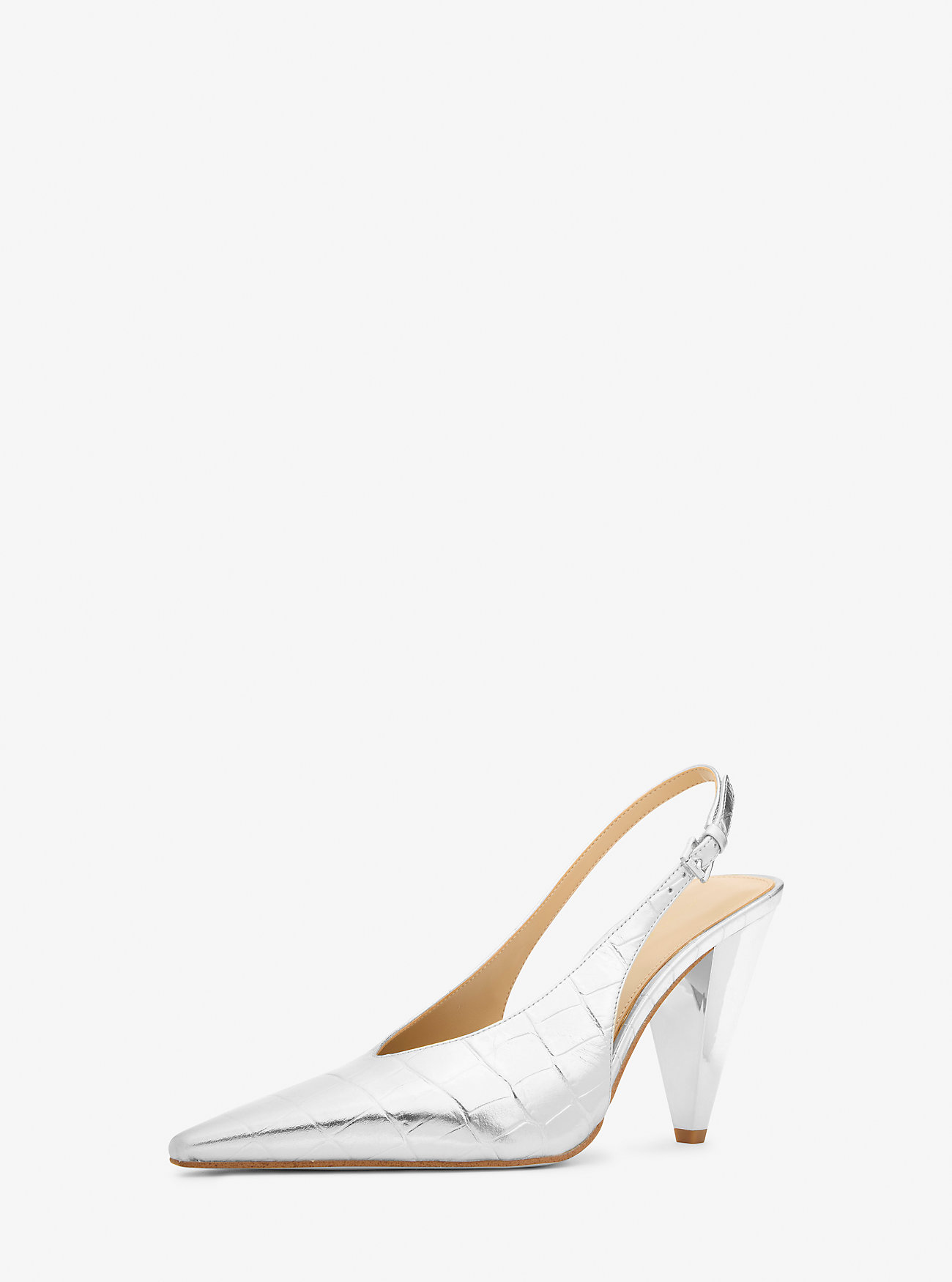 Electra Metallic Krokodillepreget Slingback-pumps i Lær - SØLV