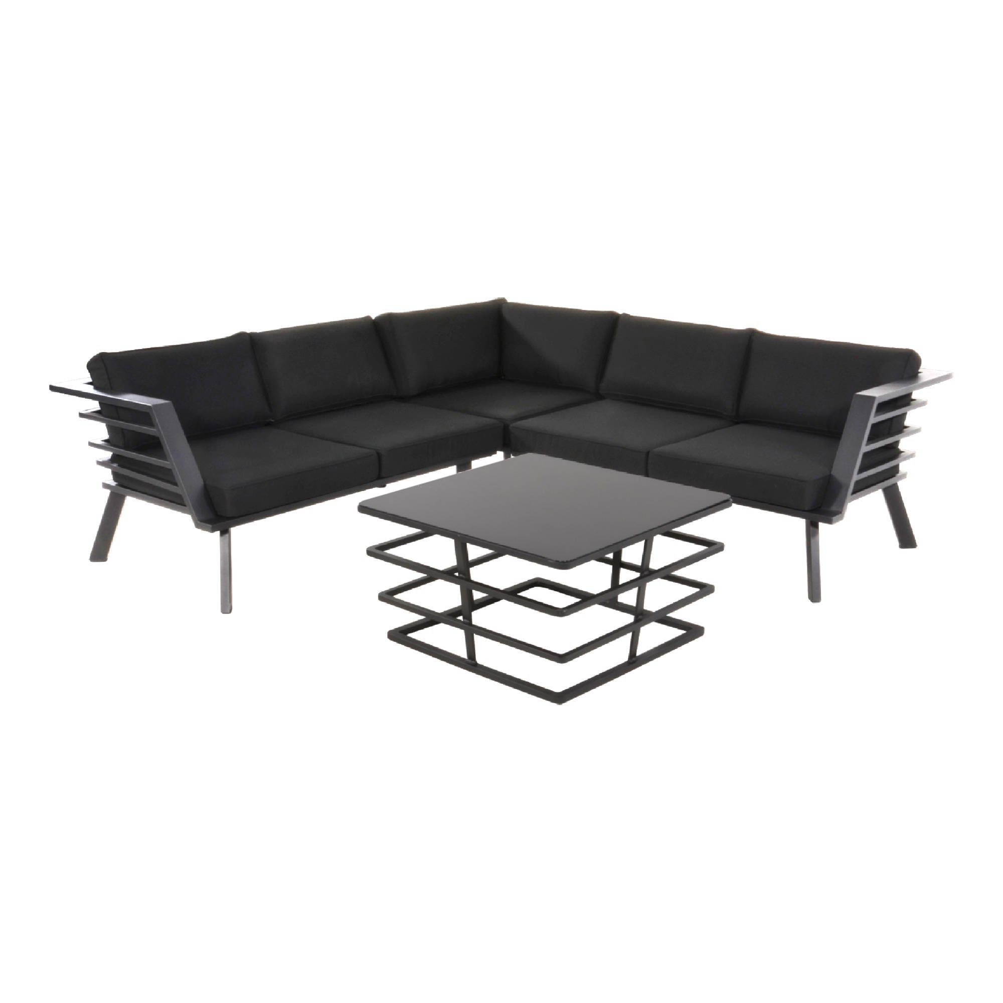 GMD Living Eckbankgruppe REGATTA, (Eckbank Loungeset, 4-tlg., bestehend aus 2 Sofas, 1 Eckteil & 1 Tisch inkl. Polsterkissen), wasserbeständiger Polyesterbezug, moderne Optik