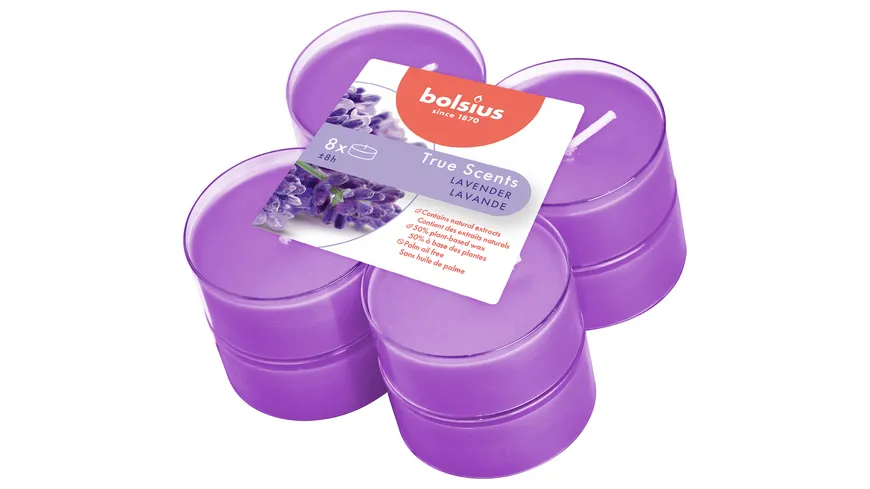 bolsius Maxi-Teelichte True Scents 8h 8er Pack Lavendel Lavendel