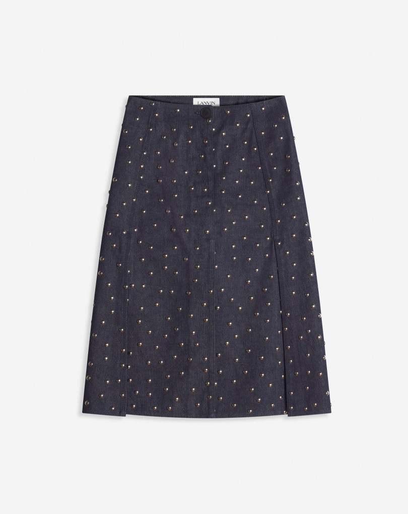 JUPE EN DENIM MI-LONGUE À CLOUS