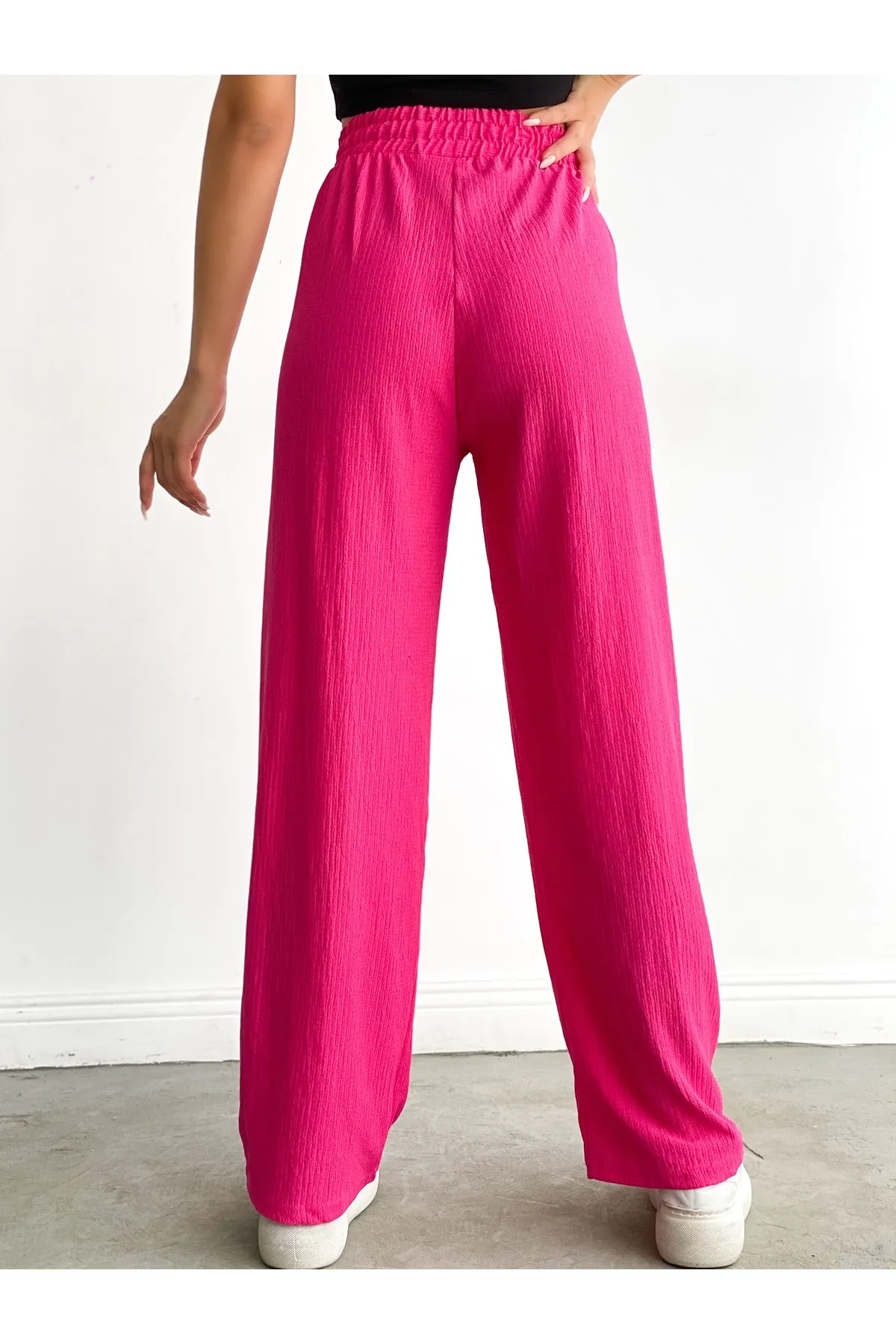 BEJNA  Fuchsiafarbene Palazzo-Hose mit elastischem Bund für Damen