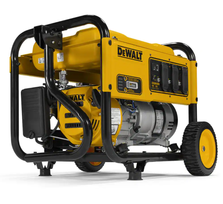 Gerador portátil a gasolina DEWALT de 8000 W com partida elétrica, controle de marcha lenta, tomadas GFCI e proteção contra monóxido de carbono.