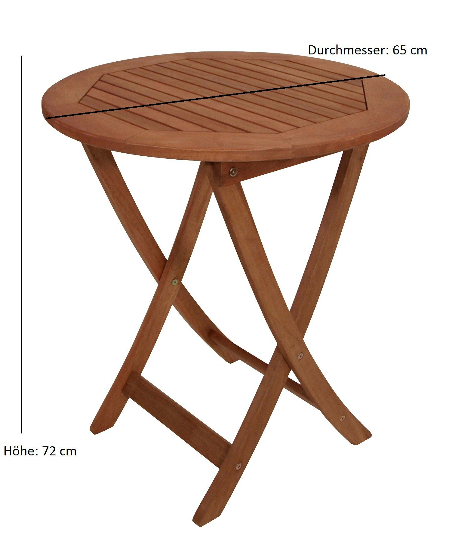 DEGAMO Bistrotisch RIO, 65cm rund, klappbar, Eukalyptus Holz