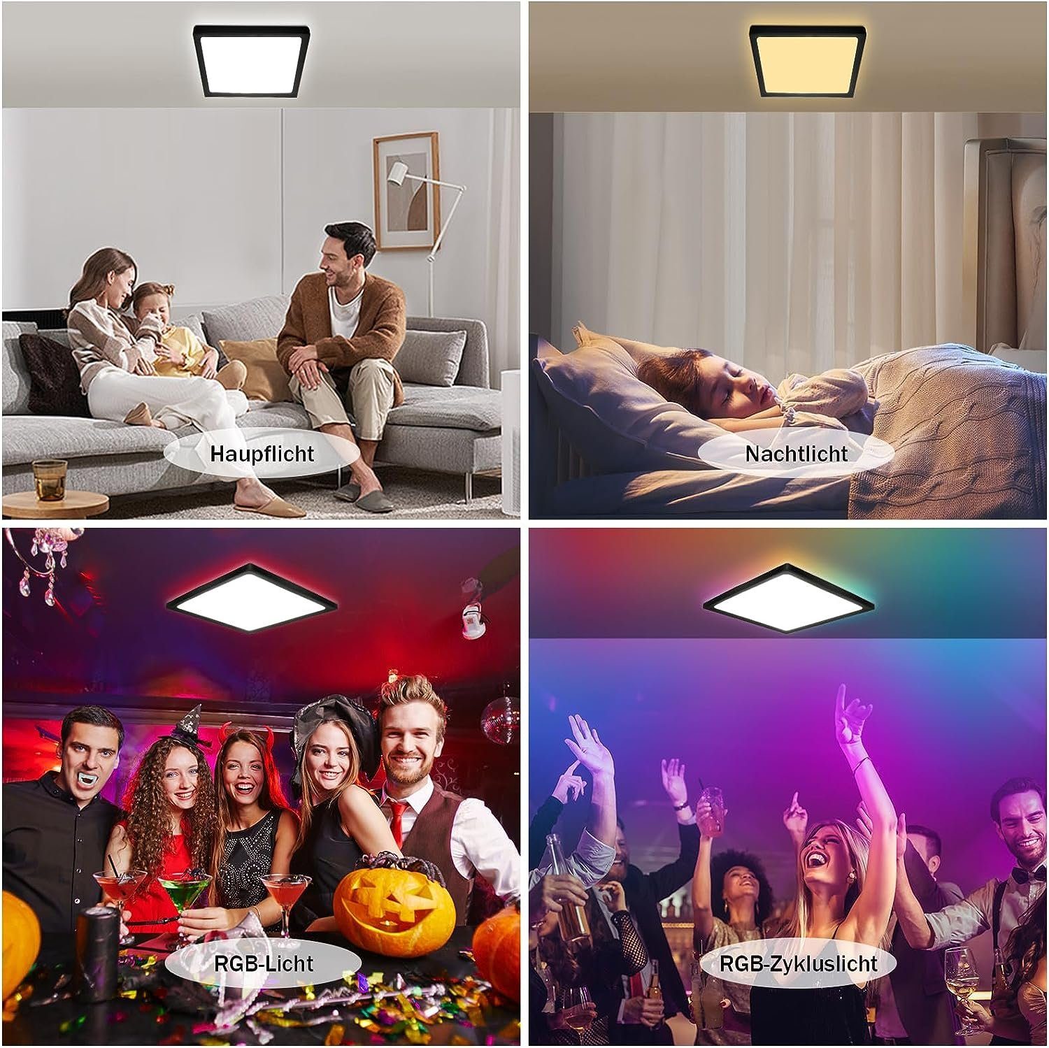 ZMH LED Deckenleuchte IP44 RGB Hintergrundleuchtung 28W Dünn Flach mit Fernbedienung, Dimmbar, LED fest integriert, warmweiß-kaltweiß