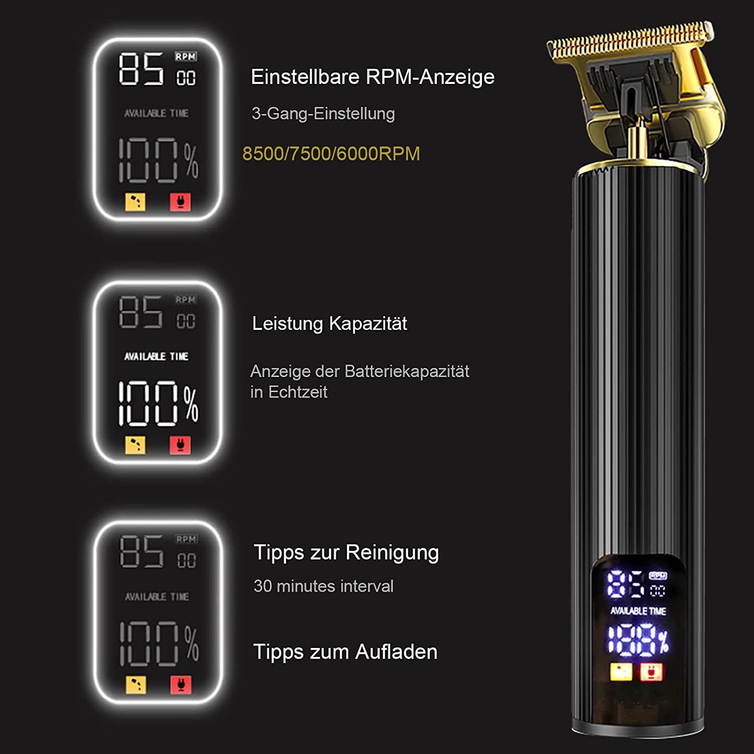 IBETTER Haarschneider, Bartschneider Herren, Wiederaufladbar Präzisionstrimmer für Männer, Profi Haarschneider für Herren, Schnurlose Elektrisch Haartrimmer, mit 3 Motorstufen Bartschneider, LCD-Anzeige Kabelloser Trimmer