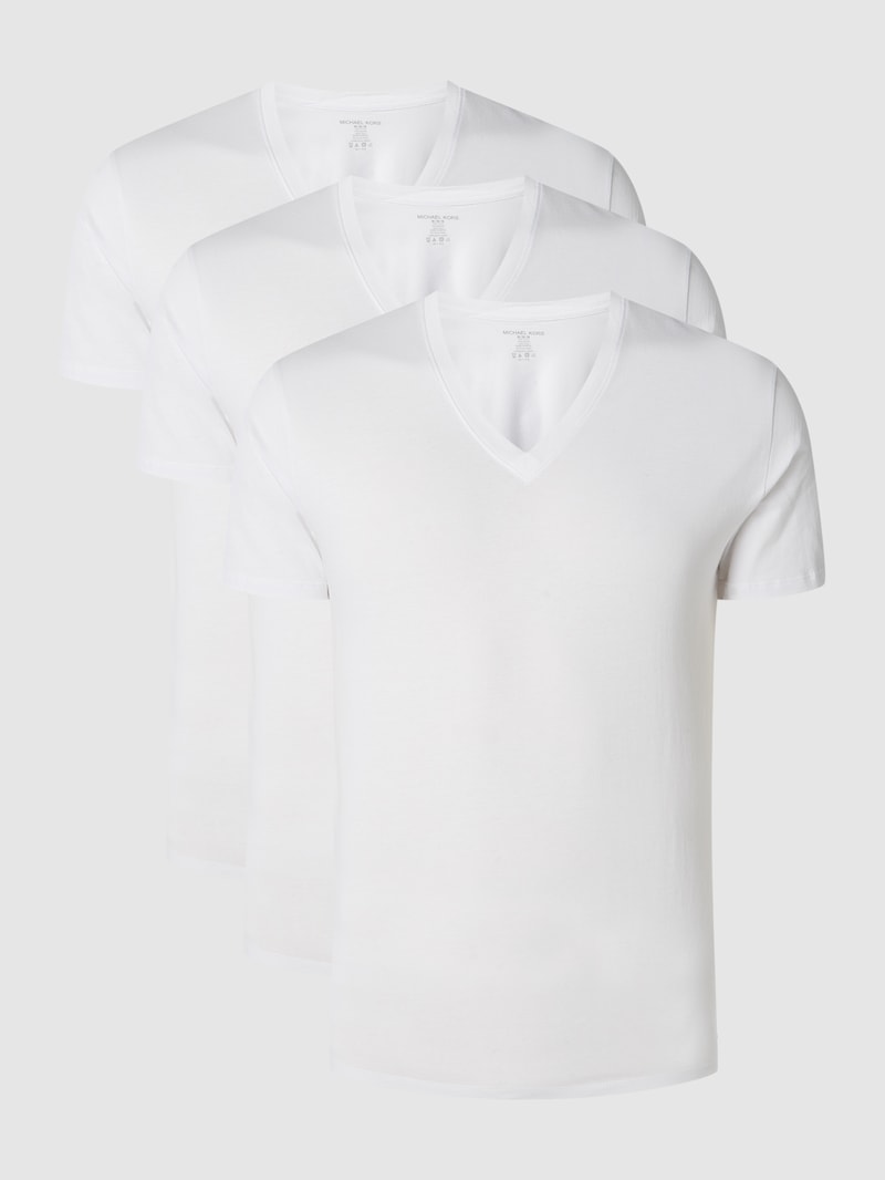T-Shirt mit V-Ausschnitt im 3er-Pack Modell 'PERFORMANCE COTTON' in weiß