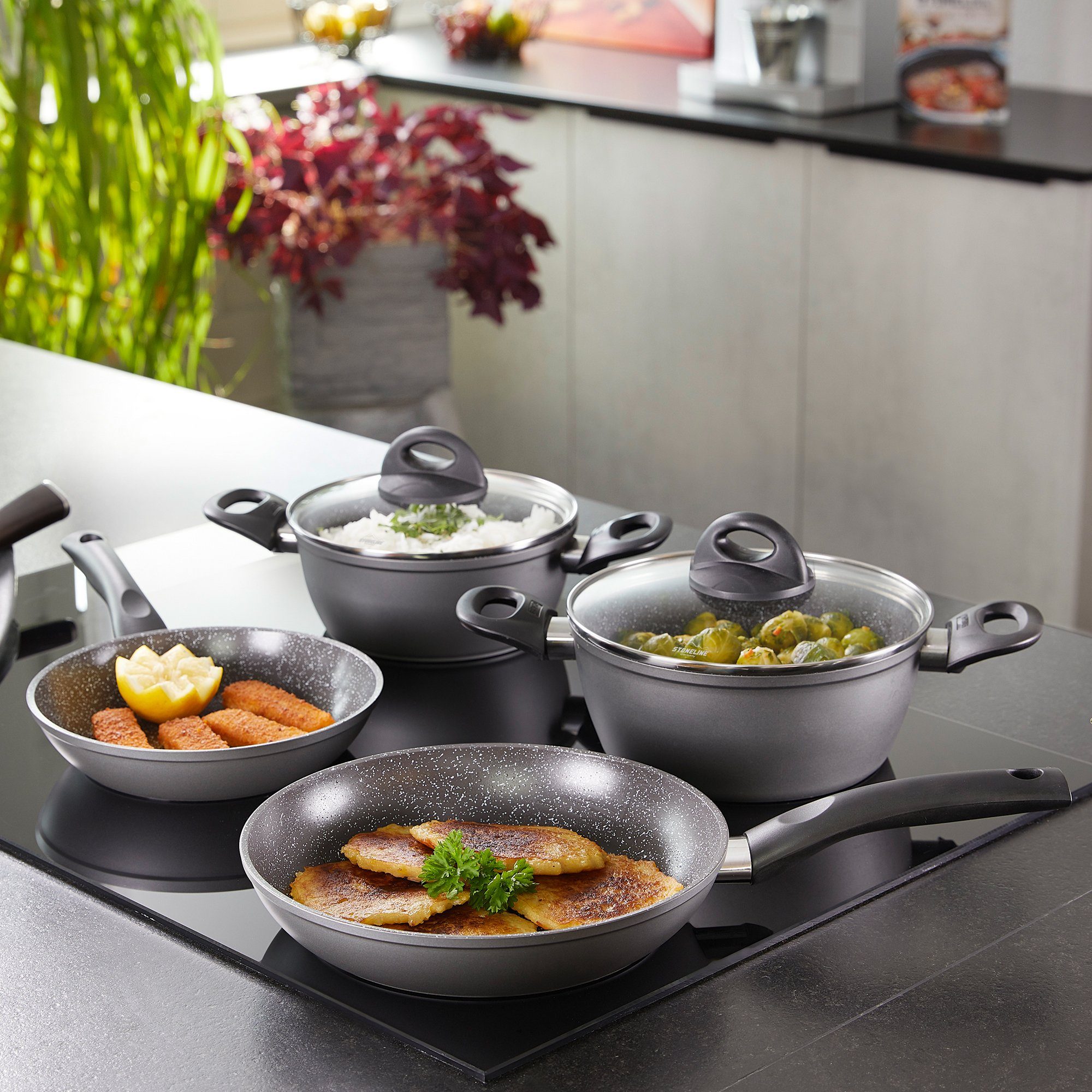 STONELINE Topf-Set, Aluminium (Set, 14-tlg), Keramik-Antihaftbeschichtung, Induktion