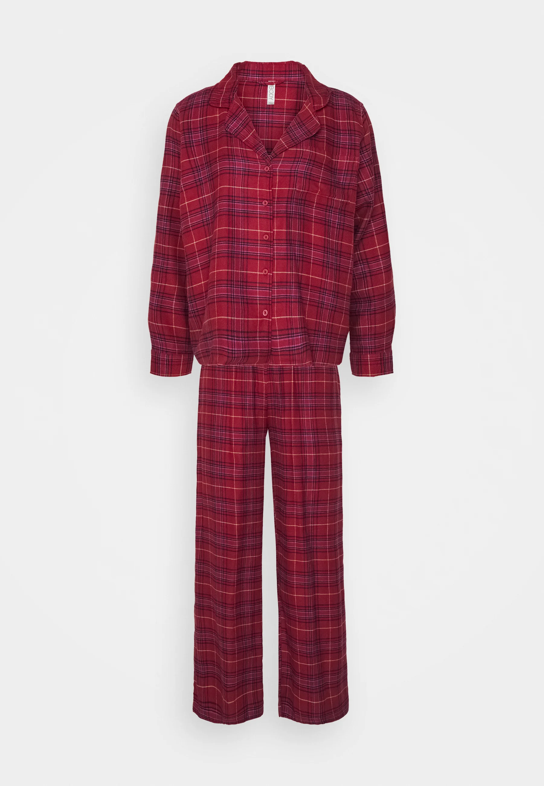 Pijama de algodón con camisa y pantalón ancho.