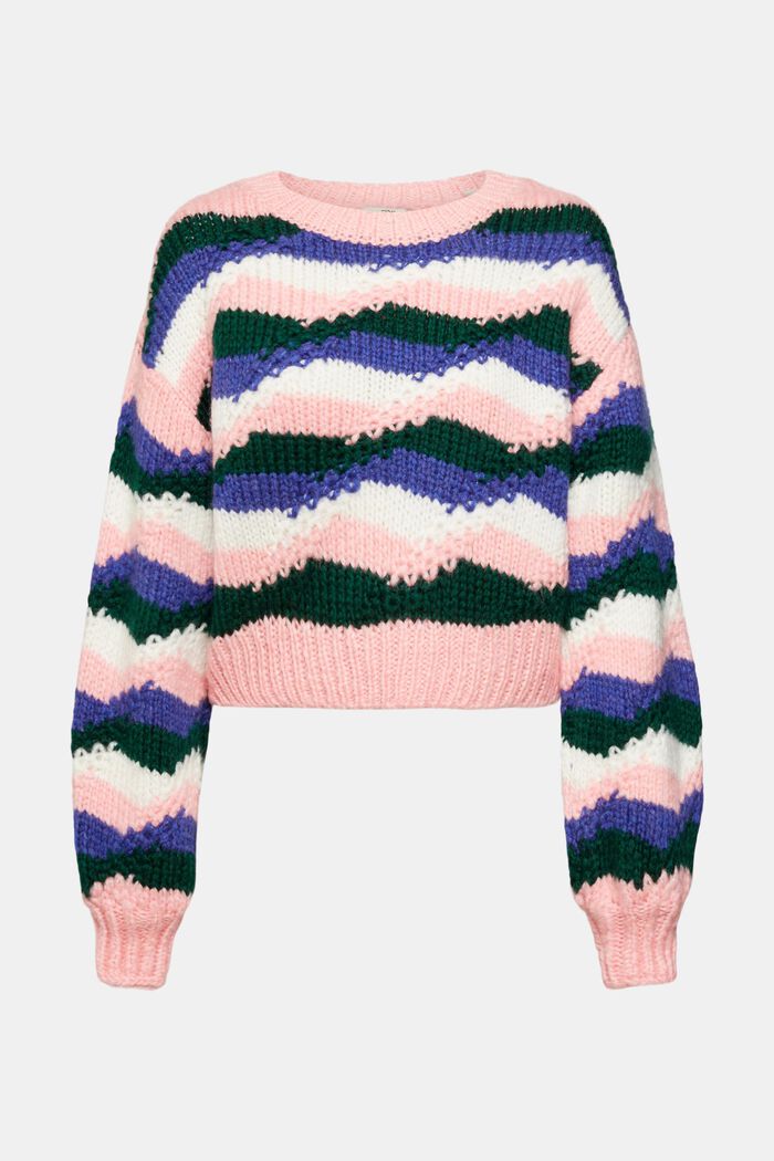 Mehrfarbiger Grobstrickpullover aus Wollmix