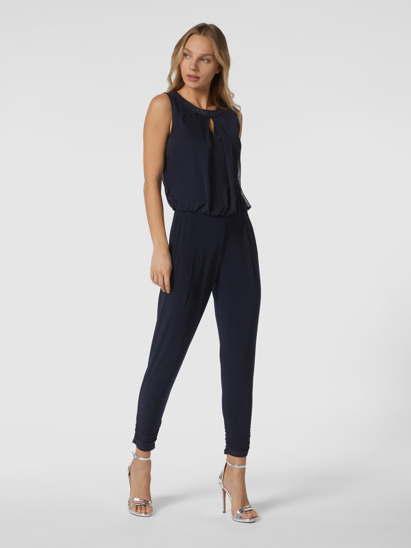 Jumpsuit mit Strasssteinbesatz in dunkelblau