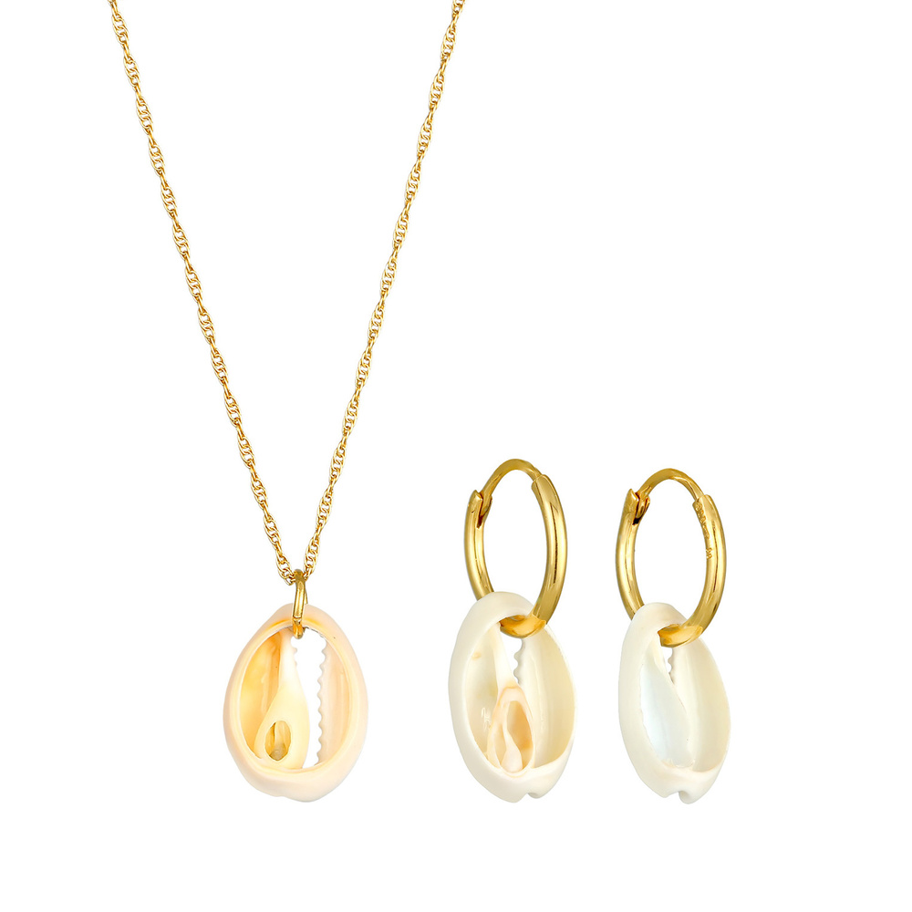 Elli Elli Ensemble de Bijoux Femmes Coquillage Kauri Set pendentif d'oreilles tendance Bijoux