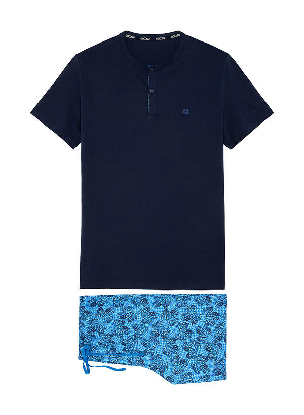 HOM, Pyjama, Baumwolle, marine-türkis gemustert