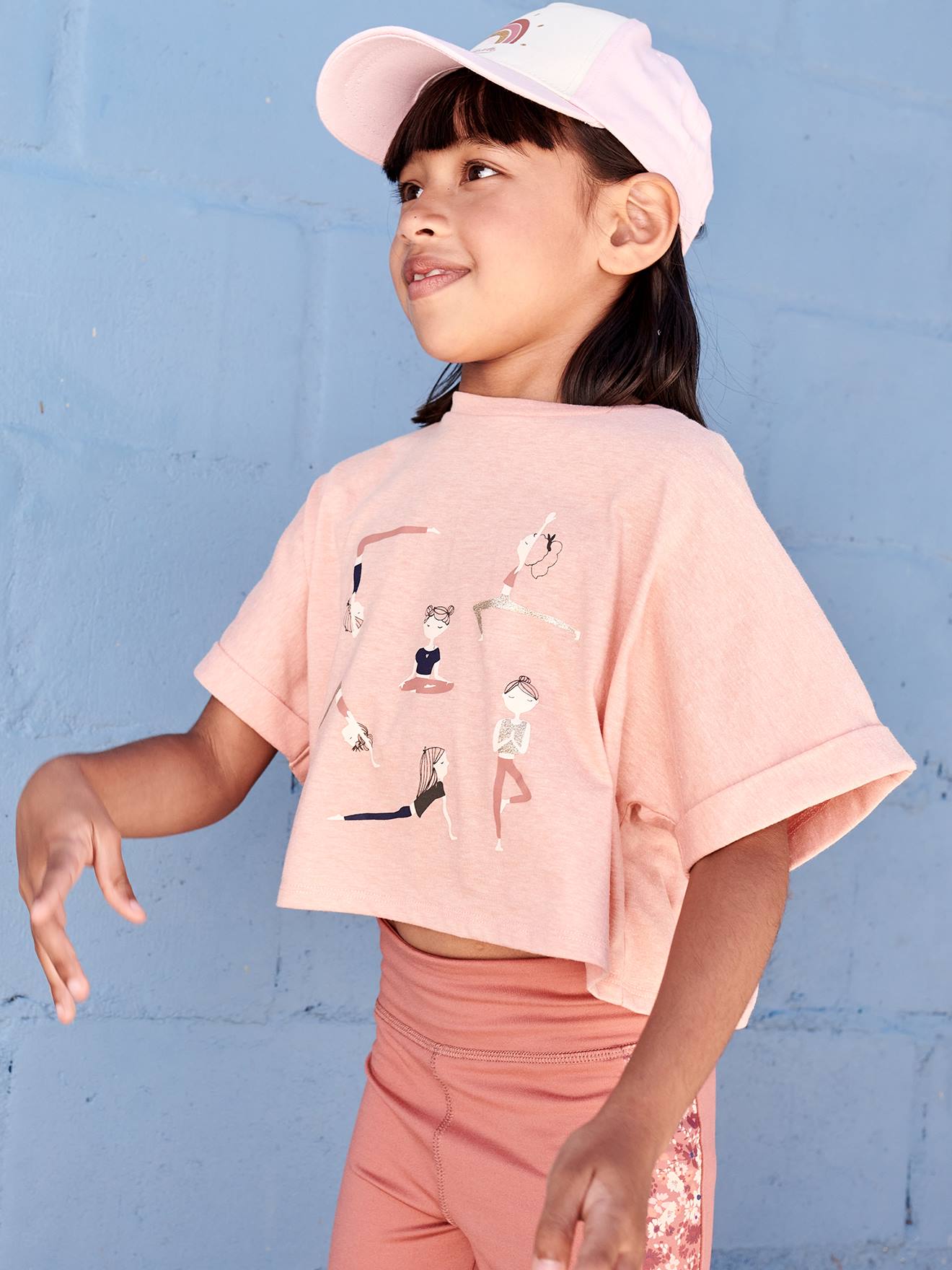 T-shirt cropped sport fille motifs égéries abricot