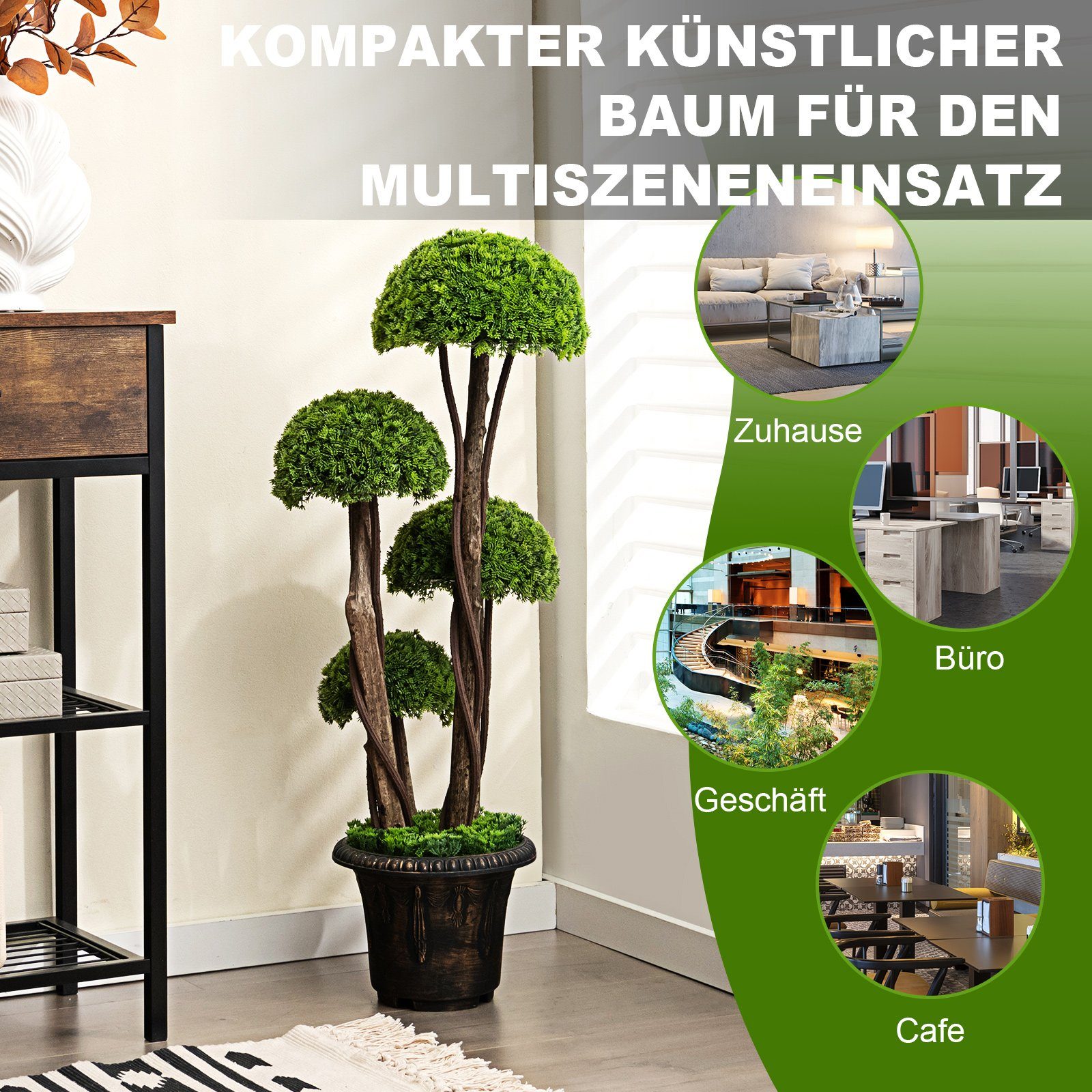 Kunstpflanze, COSTWAY, Höhe 90 cm, mit 4 Kugeln, realistischem Stamm & Topf, 90cm hoch