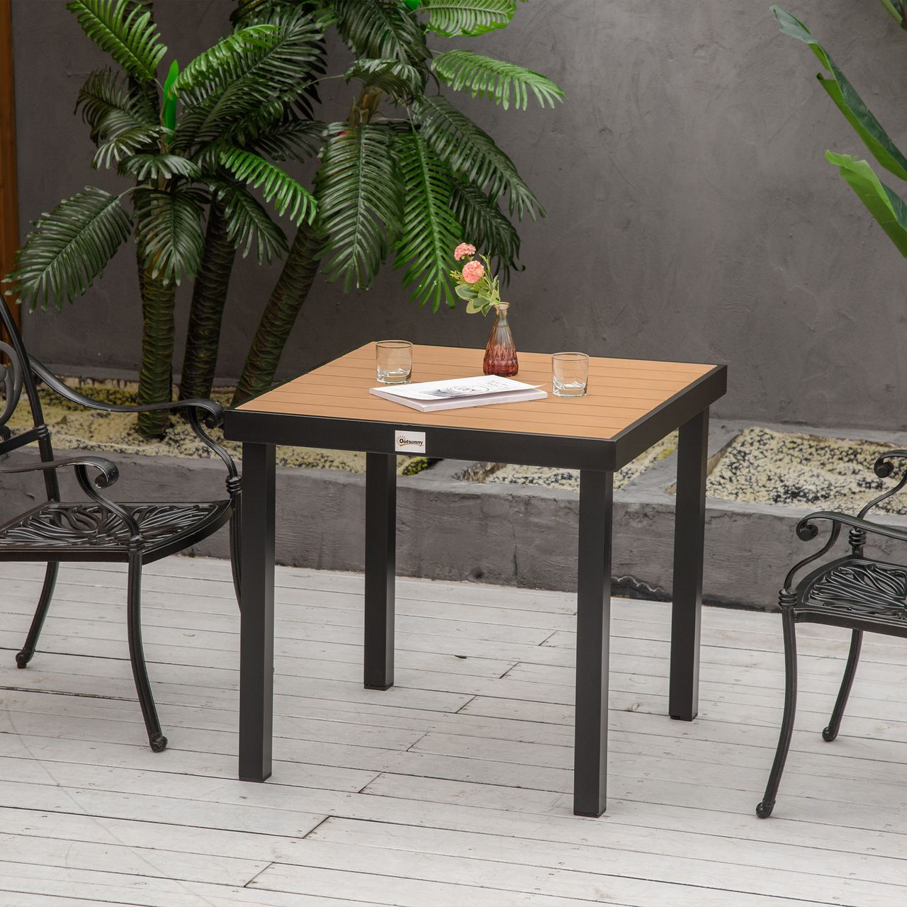 Outsunny Gartentisch für 4 Personen Esstisch Aluminiumtisch Gartenmöbel Loungemöbel pflegeleicht Kunststoff Natur 80 x 80 x 74 cm