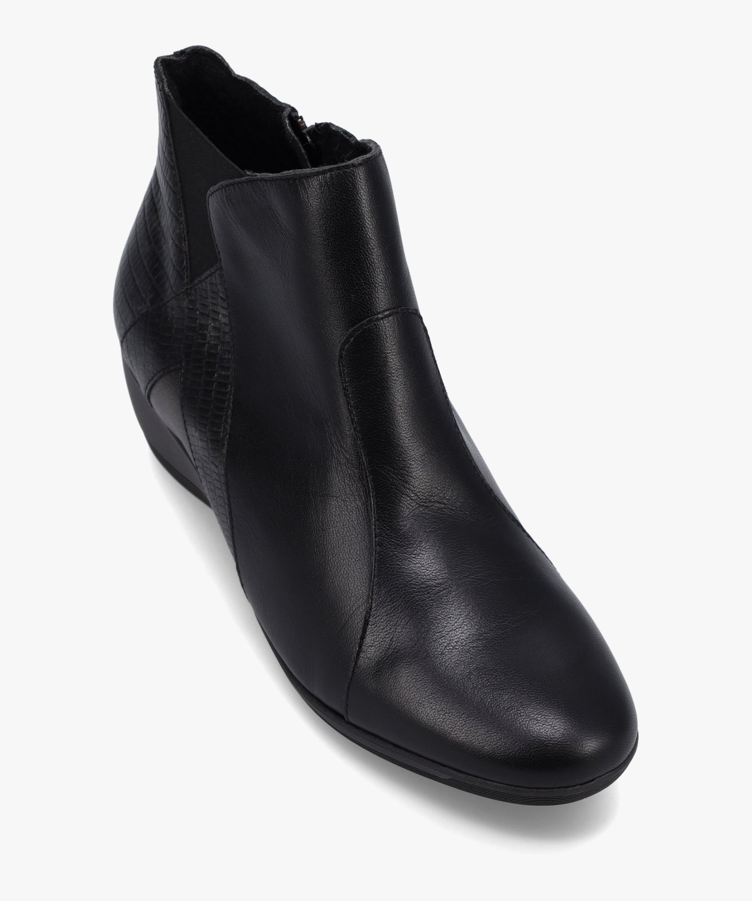 Boots femme confort dessus cuir à talon compensé noir | GEMO