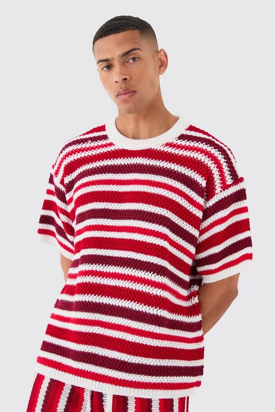 Gestreiftes Oversize T-Shirt in Weiß