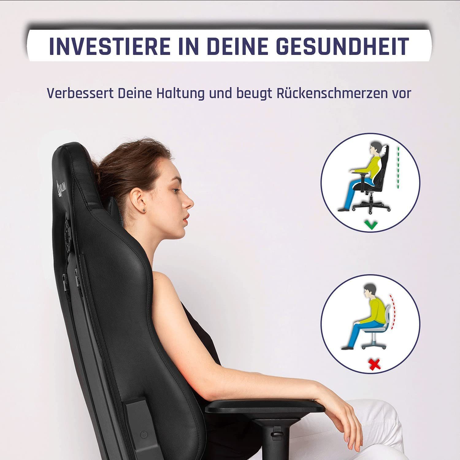KLIM Gaming Chair Esports Stuhl, Ergonomischer Gaming Stuhl, Hochwertige Qualität, Stylischer Stuhl fürs Arbeitszimmer