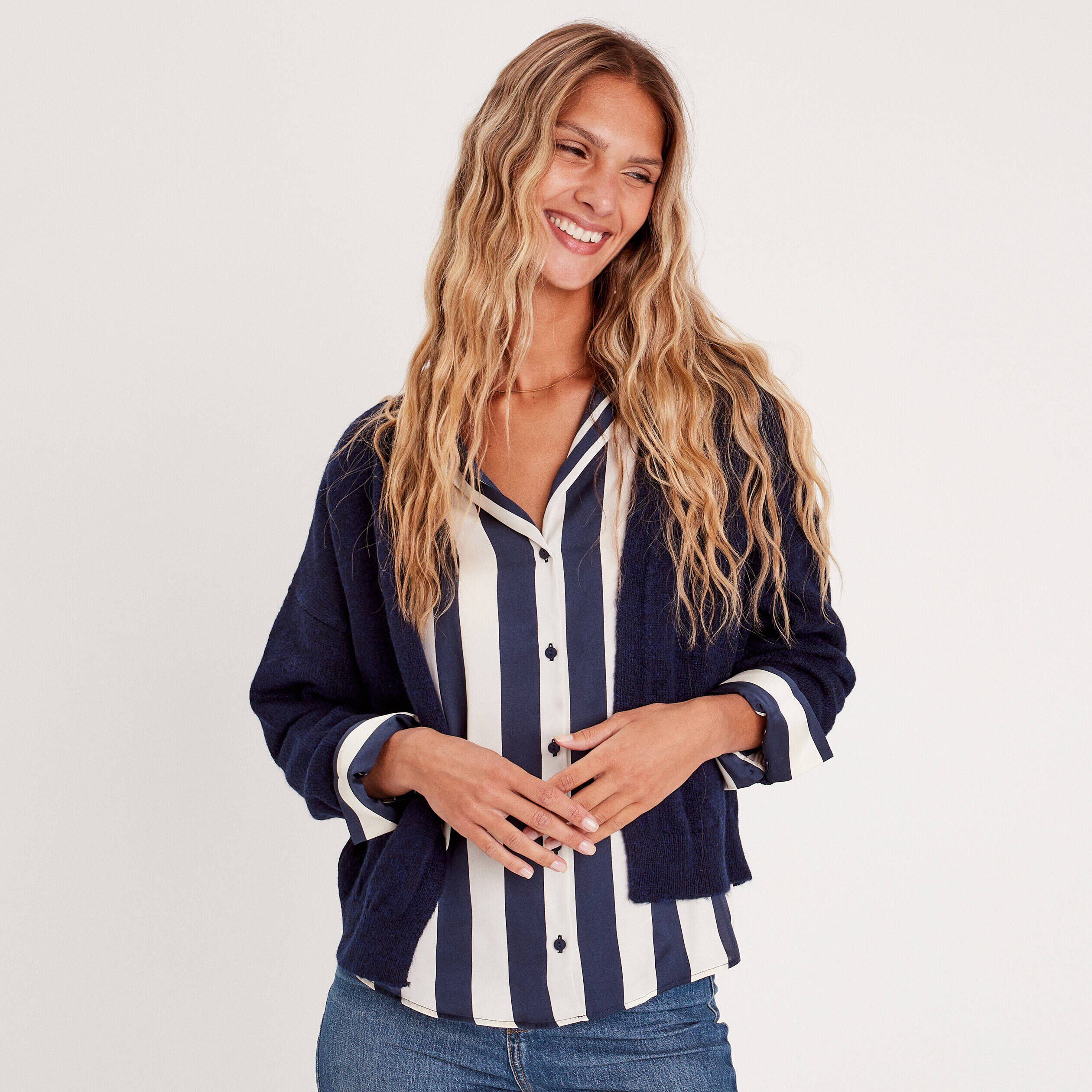 Gilet manches longues bleu marine femme | Cache Cache