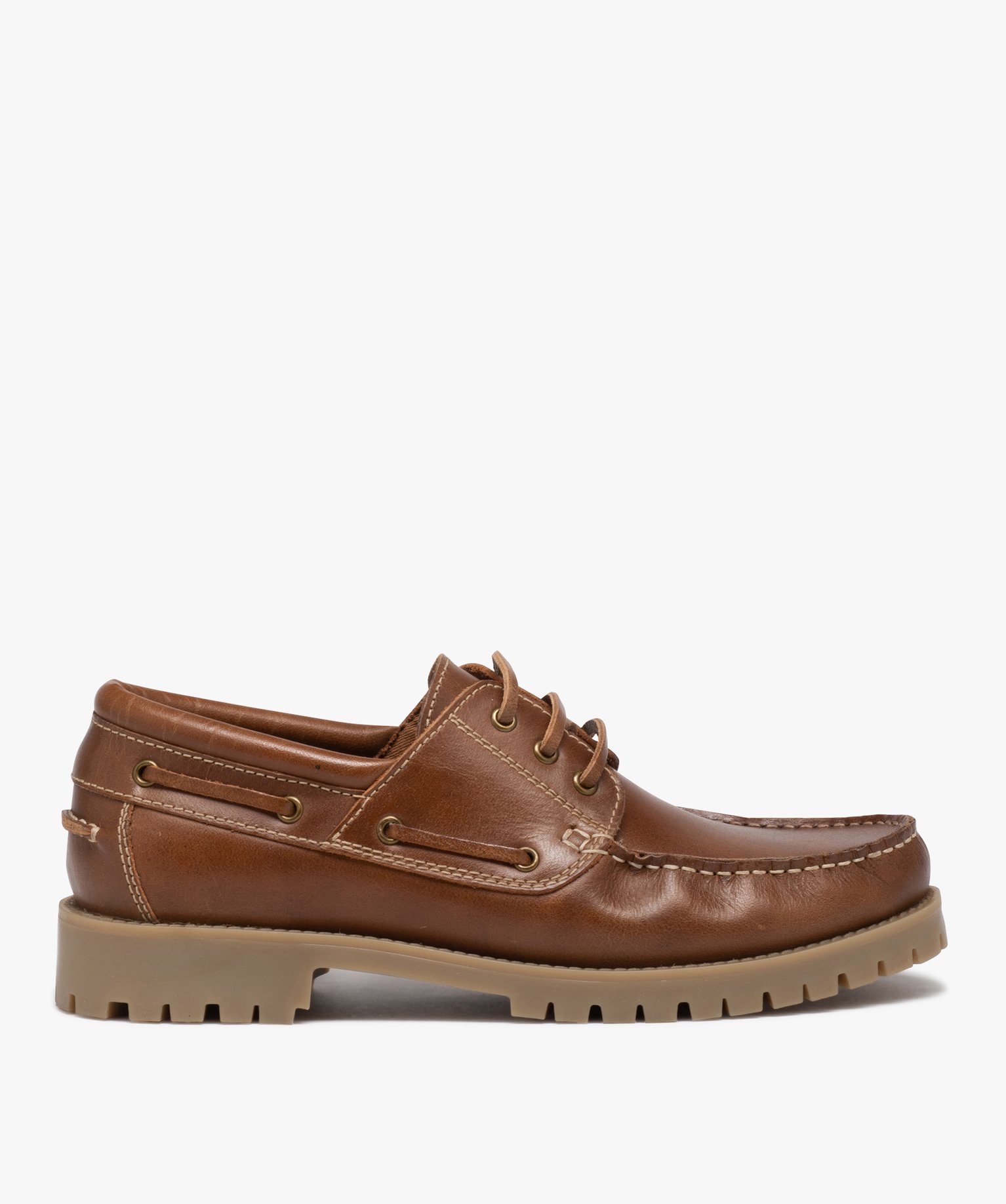 Chaussure bateau dessus cuir homme marron | GEMO