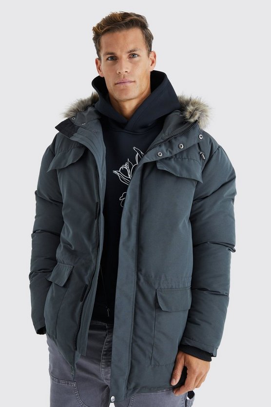 Tall Parka mit Kapuze und Fell-Detail