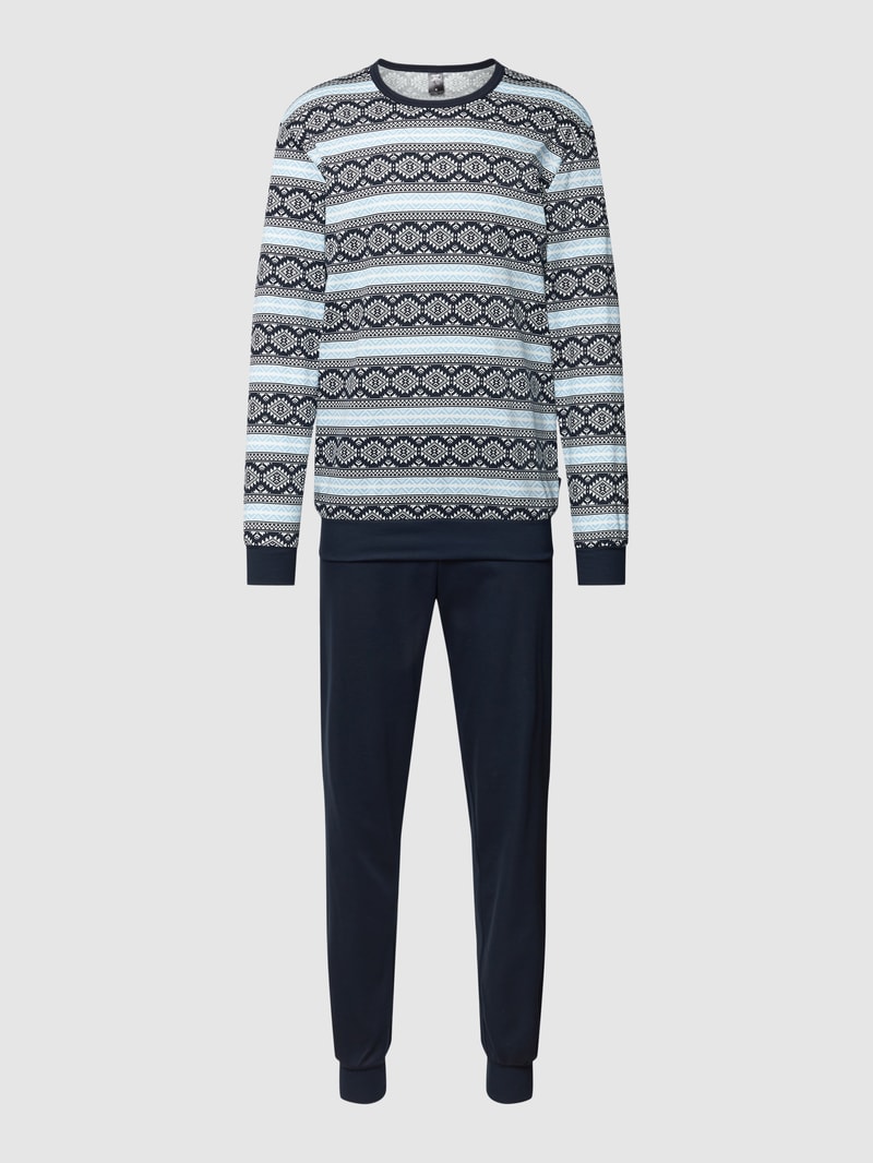 Pyjama mit Allover-Muster Modell 'Relax' in dunkelblau