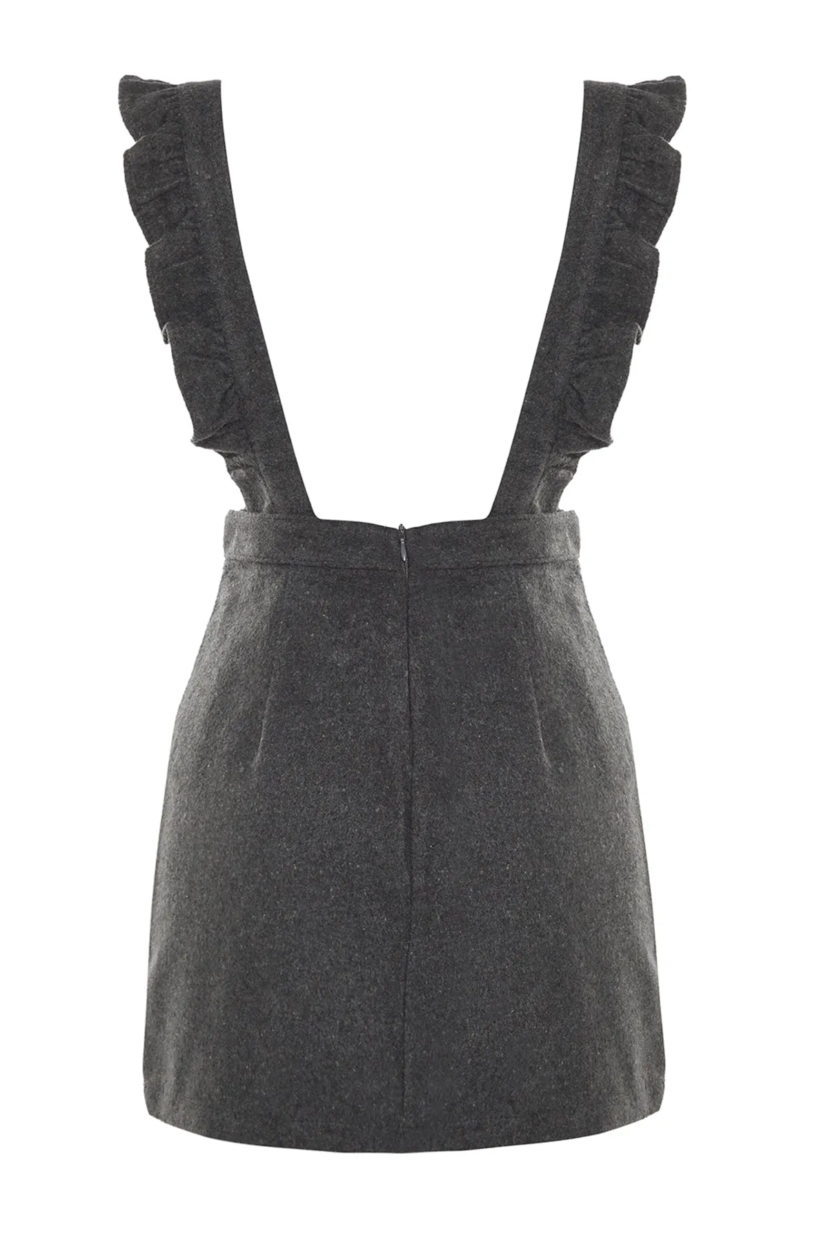 Trendyol Collection  Anthrazitfarbenes, gerüschtes Gilet-Webkleid TWOAW20EL0292