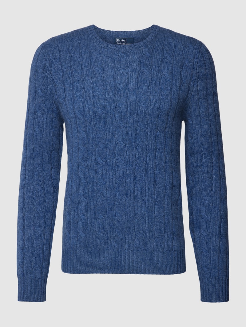 Kaschmirpullover mit Zopfmuster in blau