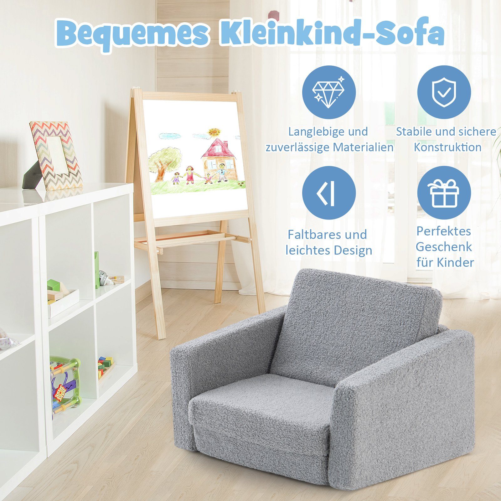 COSTWAY Kindersofa 2 in 1 Schlafsofa, klappbar, 60 x 43 x 40cm